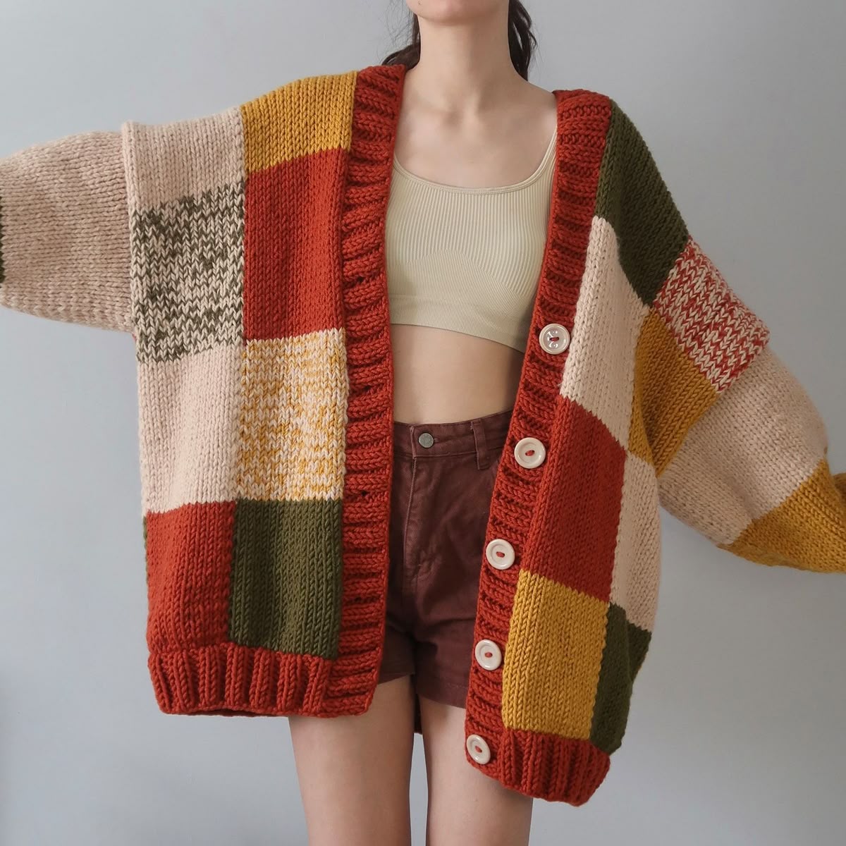 Thinner Autumn Patchwork Cardigan