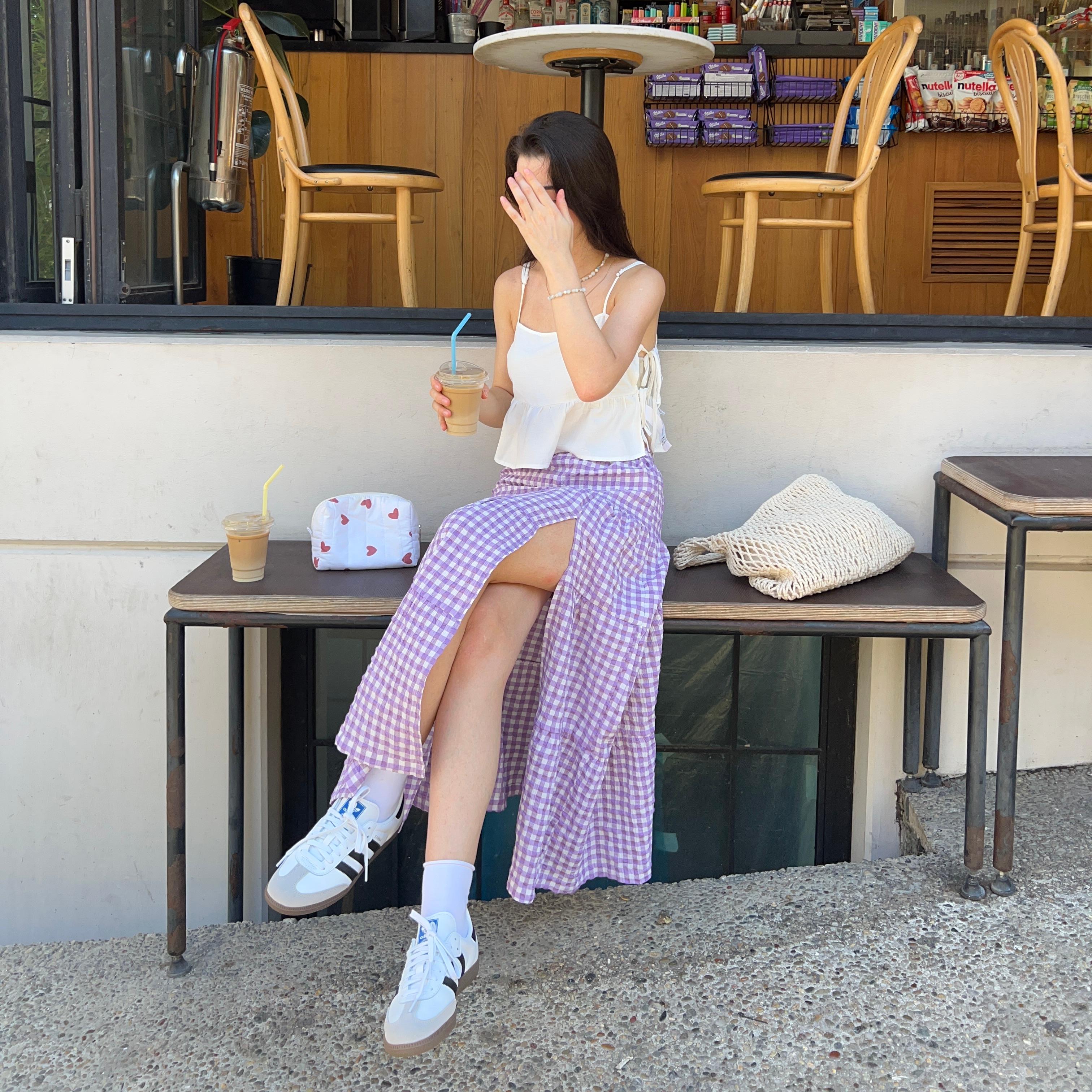 Gingham Check Midi Skirt