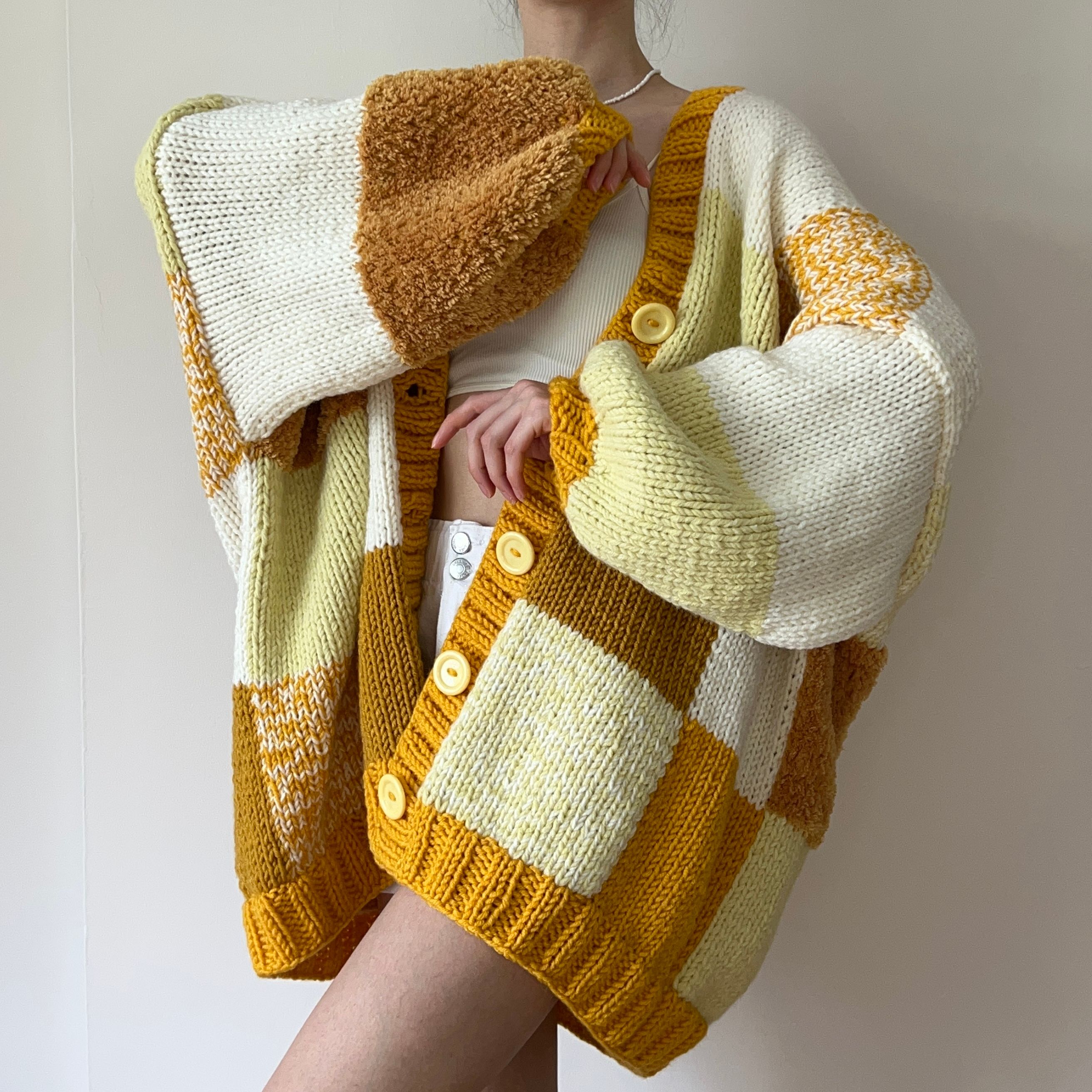 Thinner Honey Bubble Patchwork Cardigan