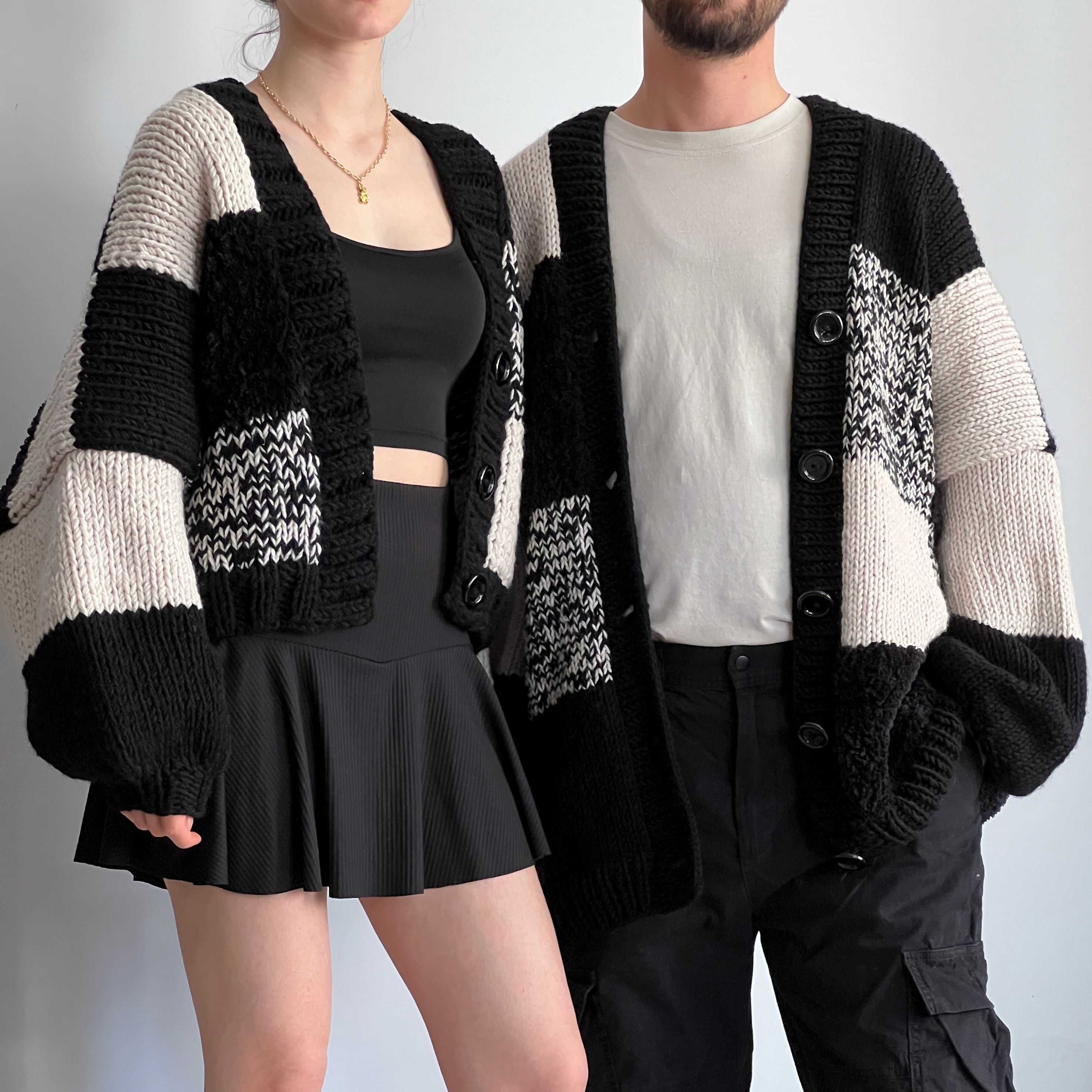 Male Version | Black Thinner Patchwork Cardigan