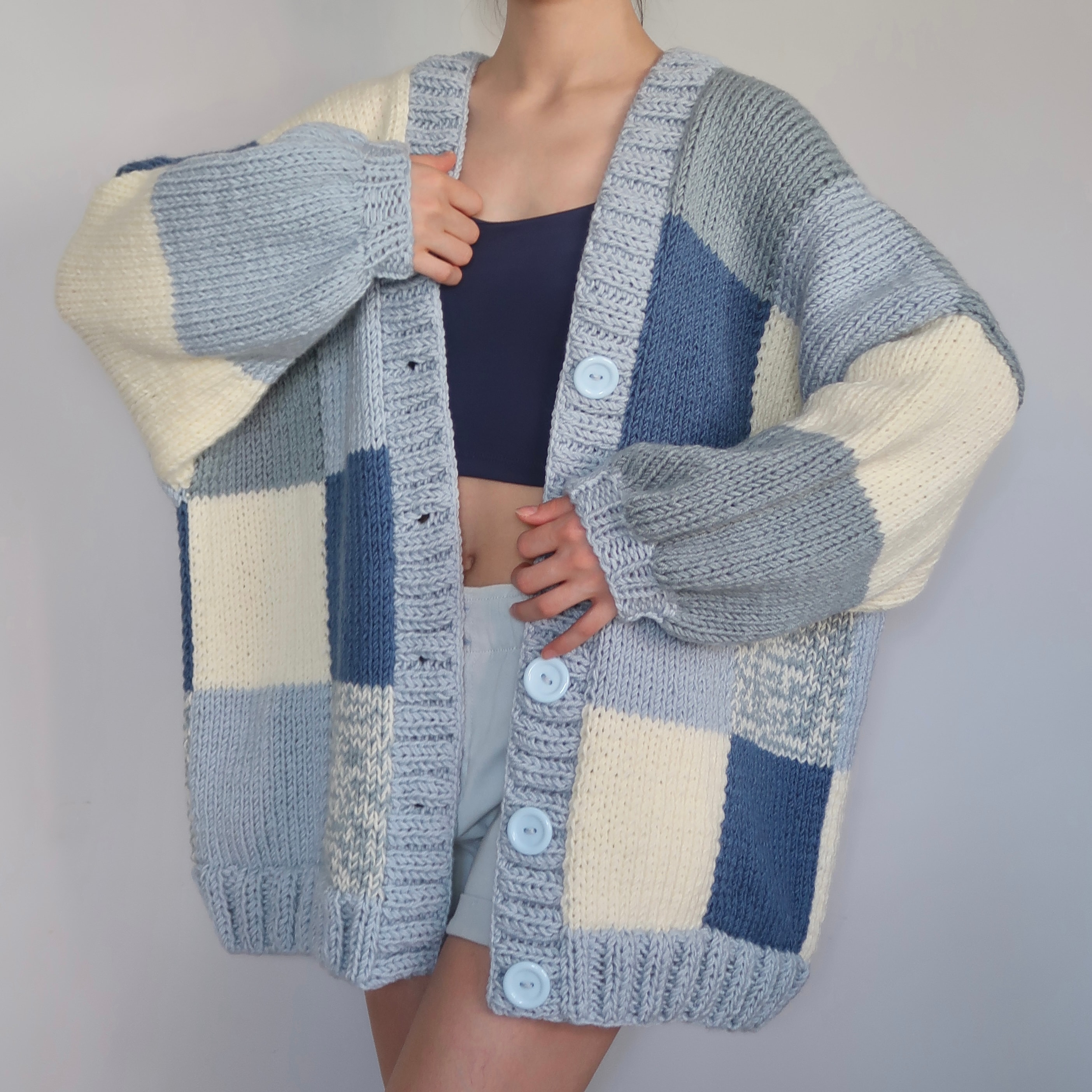 Thinner Cloud Blue Patchwork Cardigan