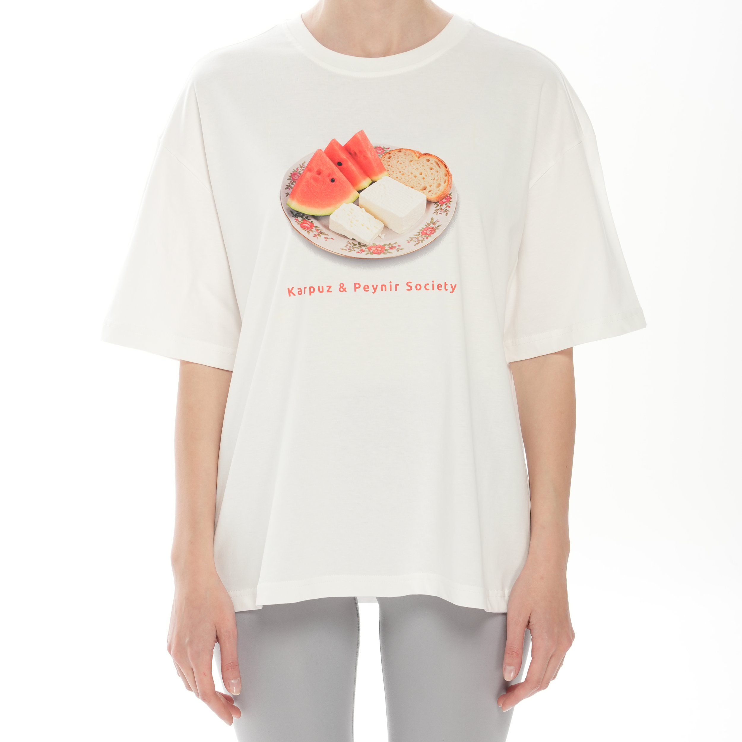 100% Cotton Crew Neck Boxy Fit Unisex Short Sleeve T-Shirt - Karpuz Peynir Society