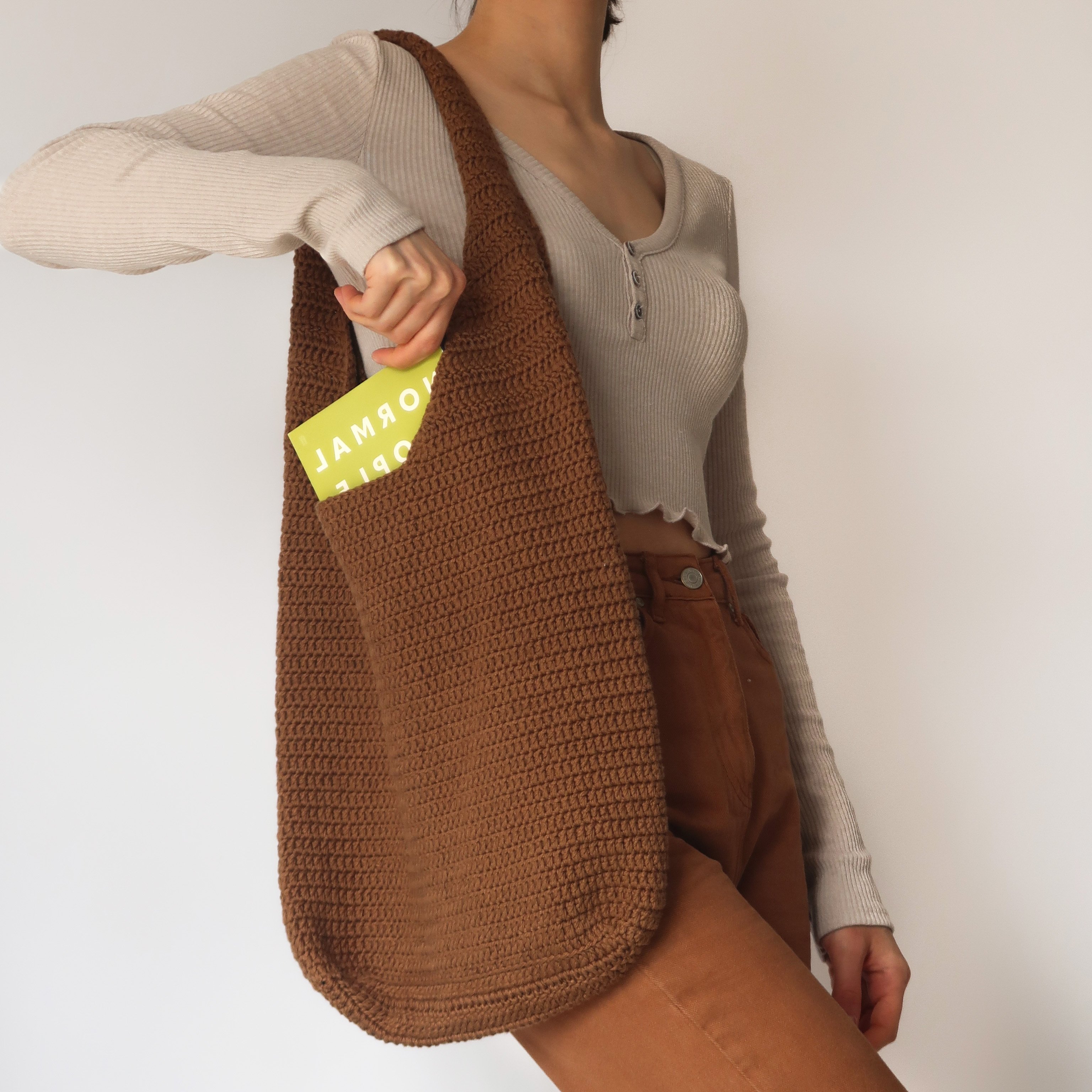 Handmade Crochet Tote Bag - Dark Brown