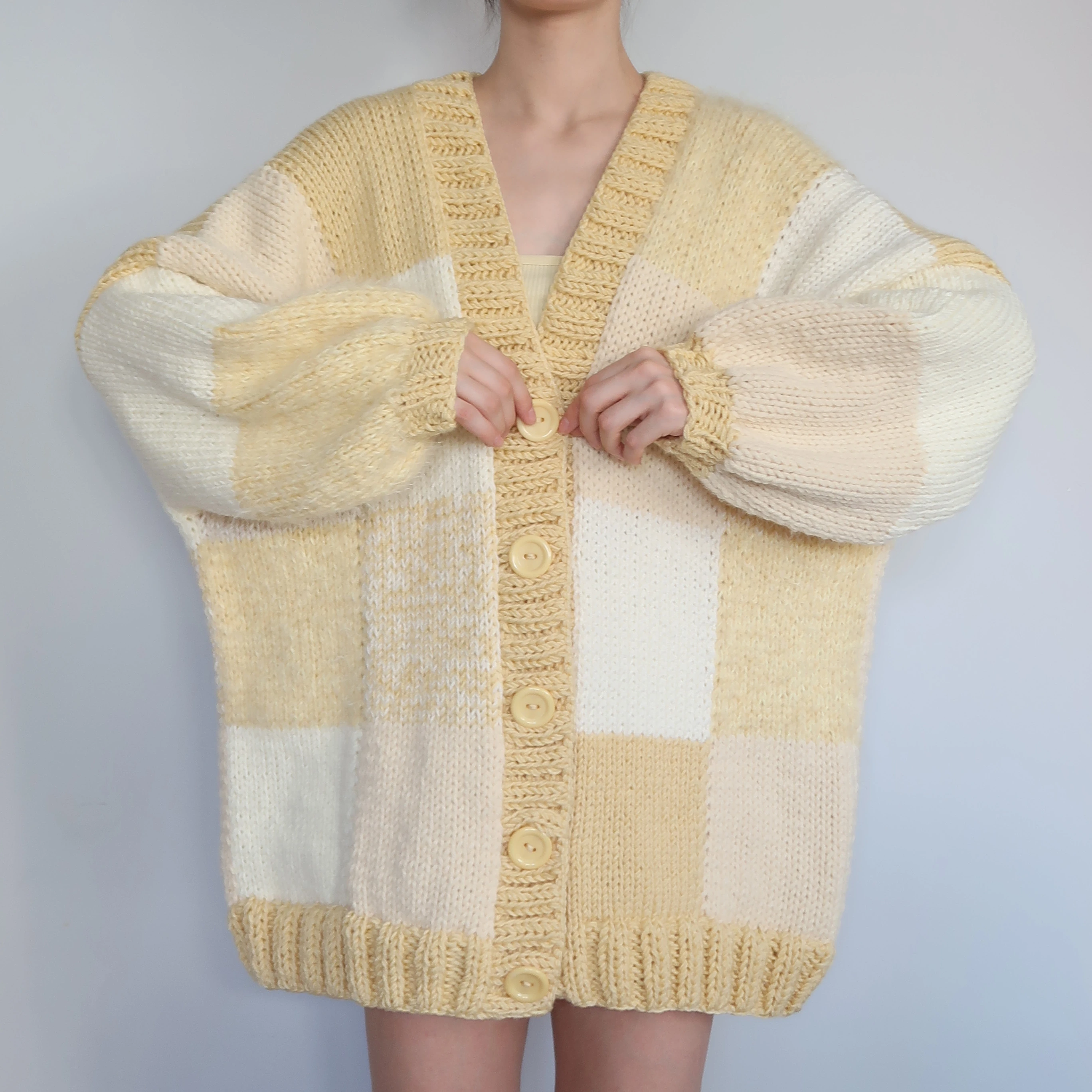 Thinner Lemon Cheesecake Patchwork Cardigan