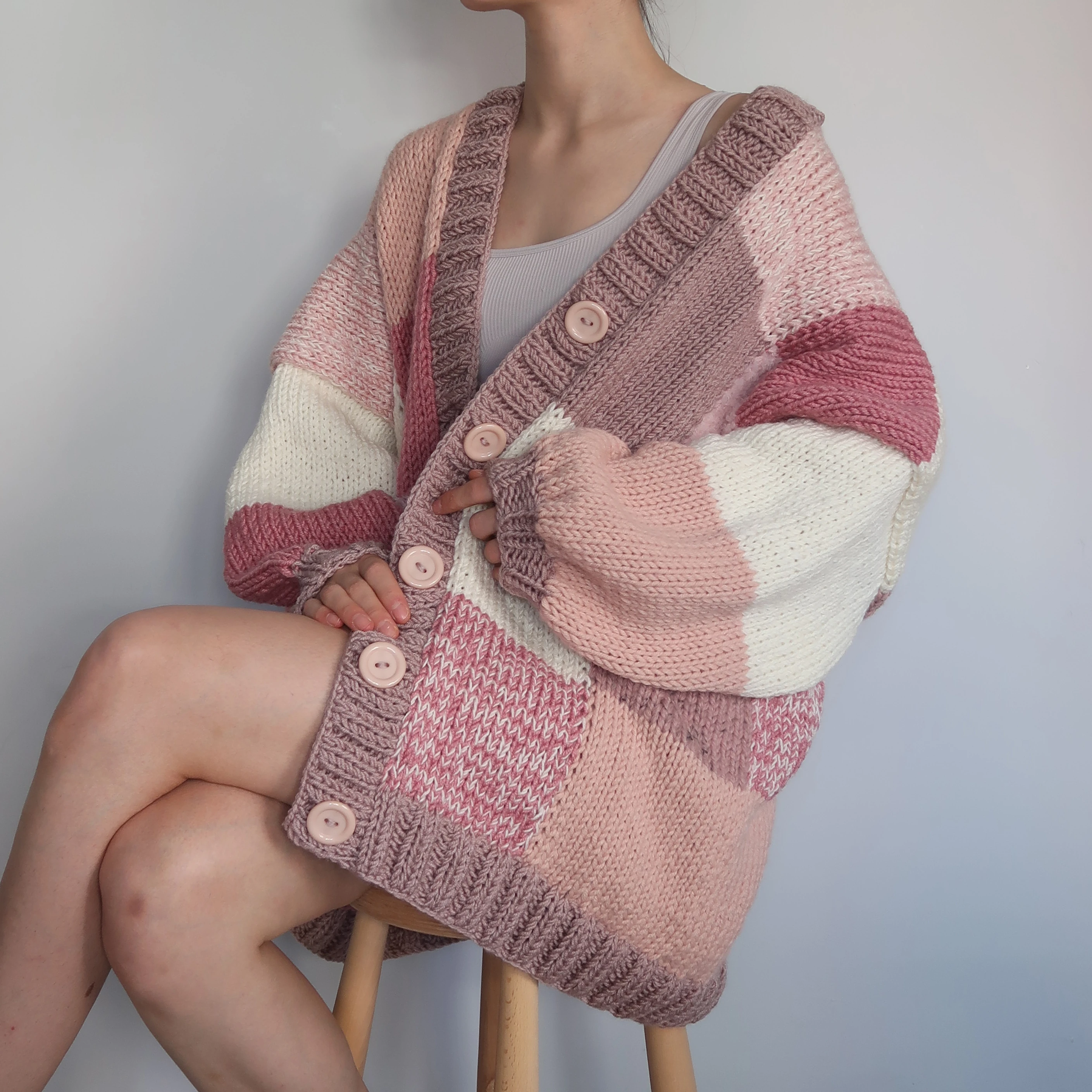 Thinner Pink Lilac Patchwork Cardigan