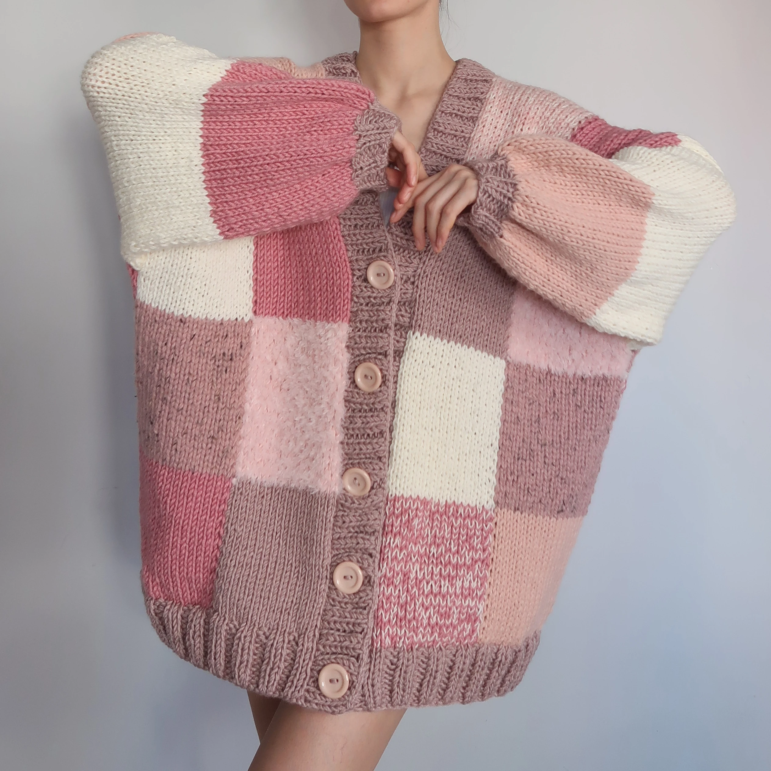 Thinner Pink Lilac Patchwork Cardigan