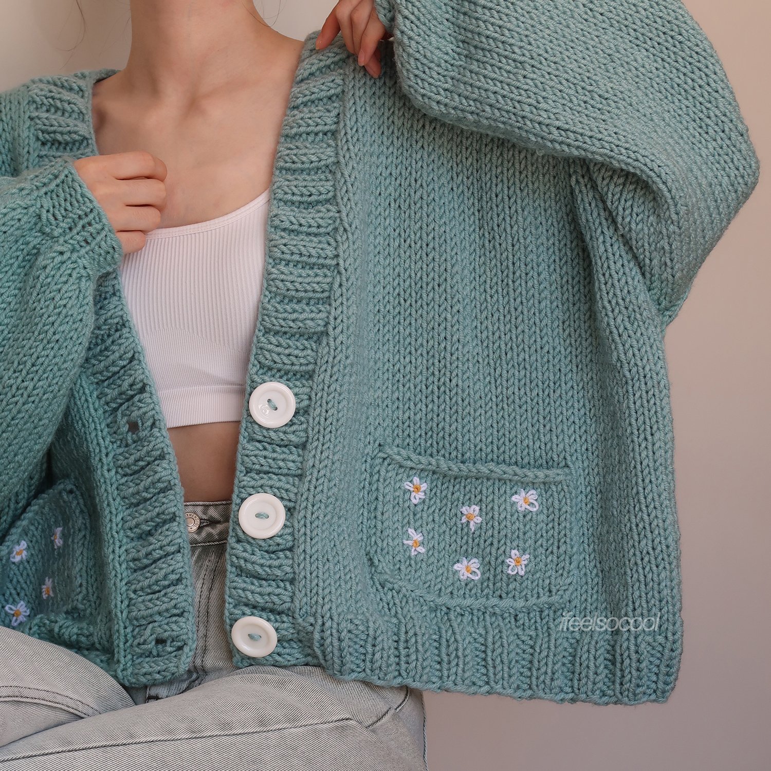 Mint Daisy Pocket Cardigan