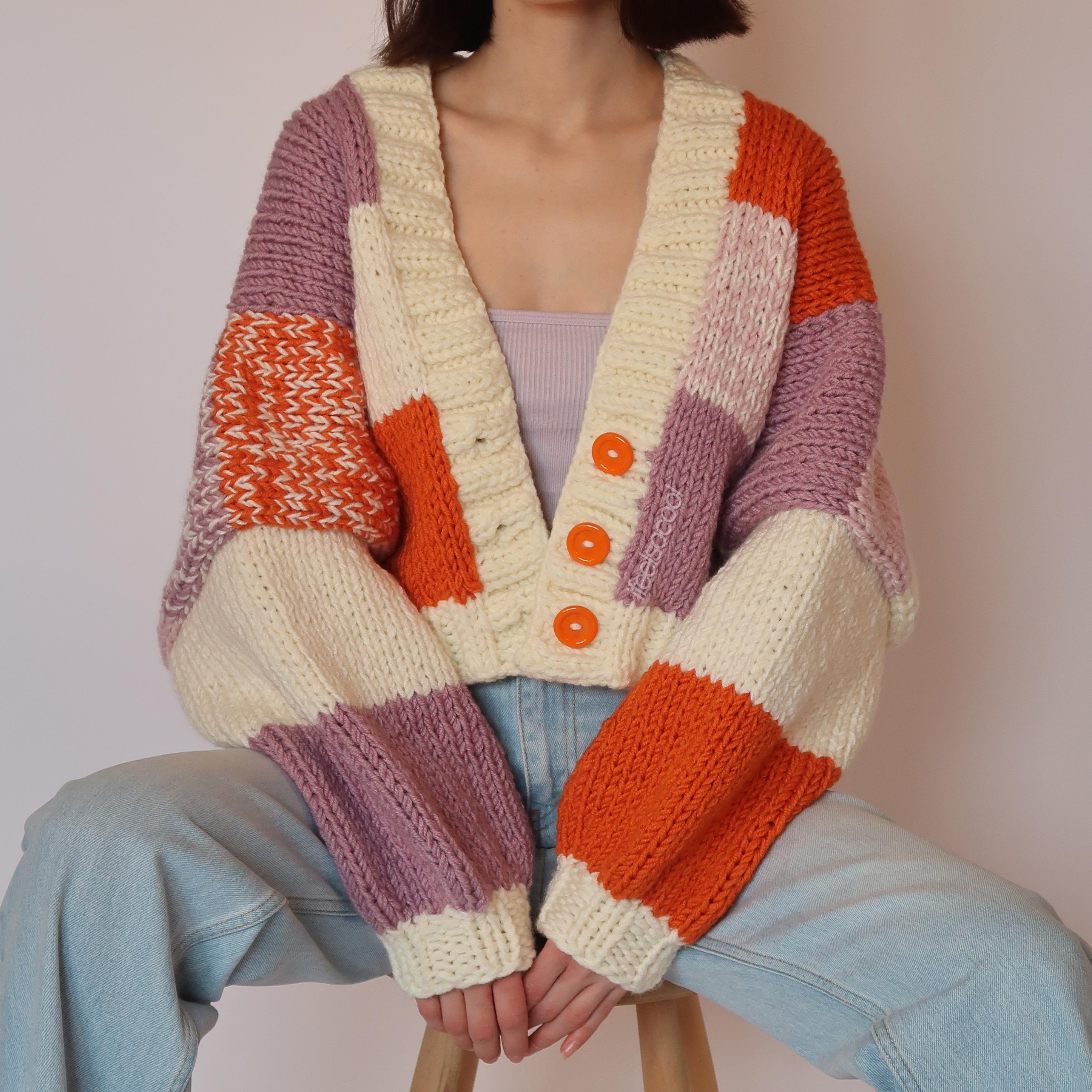 Lilac Orange Patchwork Cardigan