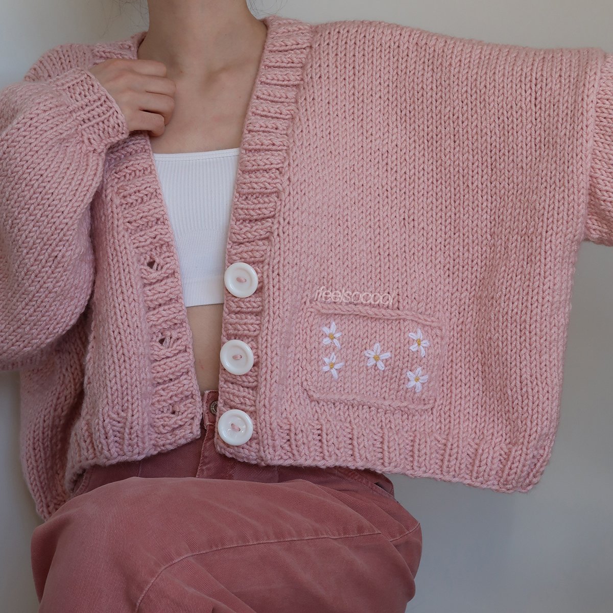 Pink Daisy Pocket Cardigan