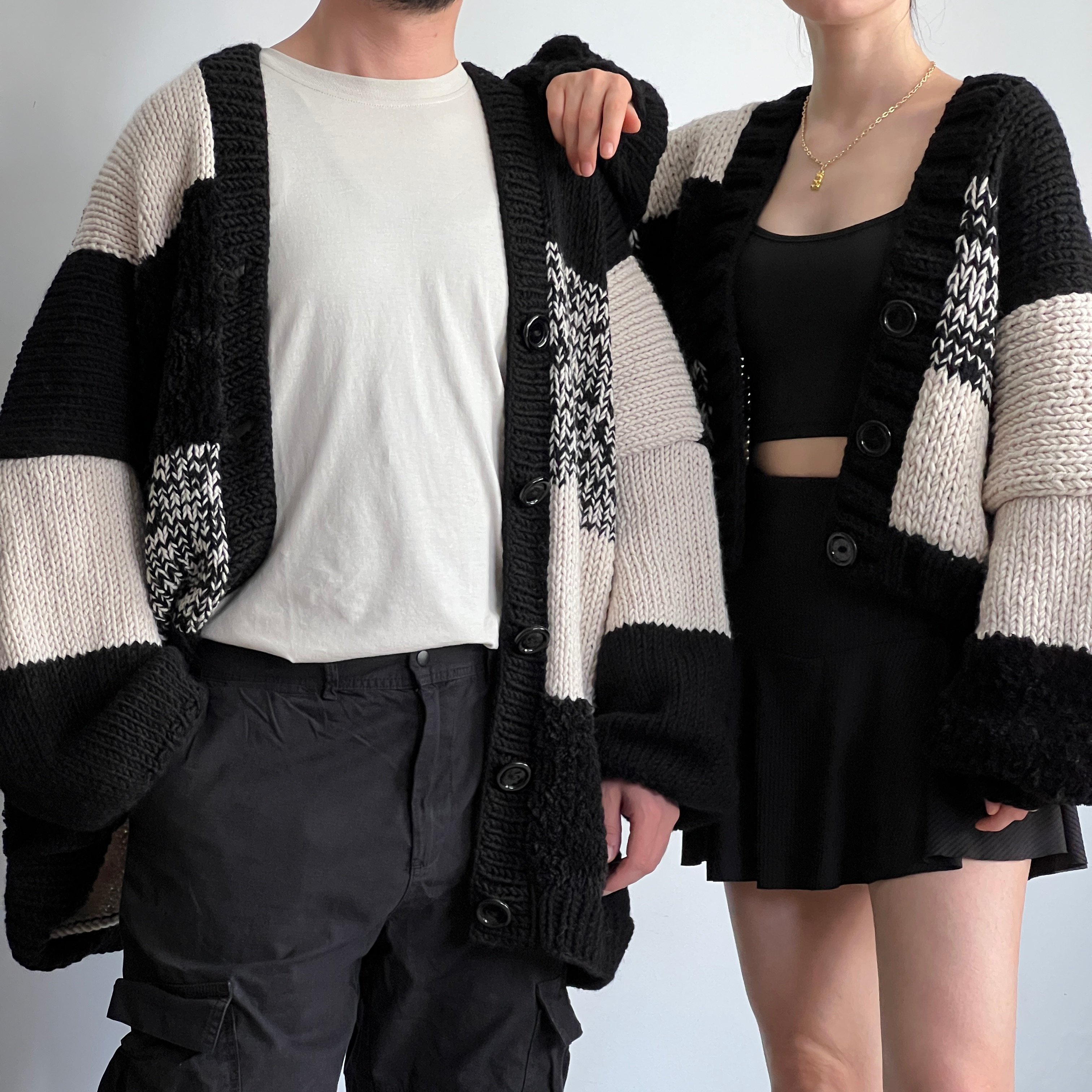 Male Version | Black Thinner Patchwork Cardigan