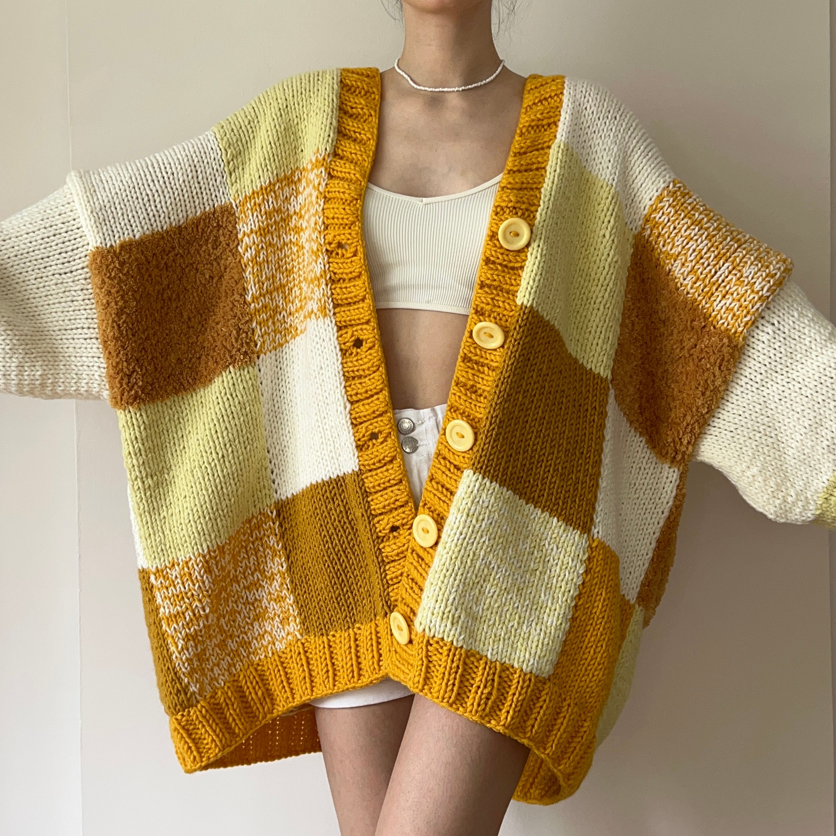 Thinner Honey Bubble Patchwork Cardigan