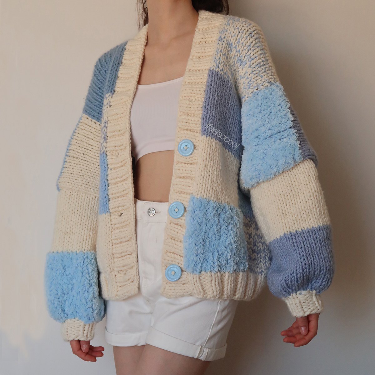 Icy Blue Patchwork Cardigan