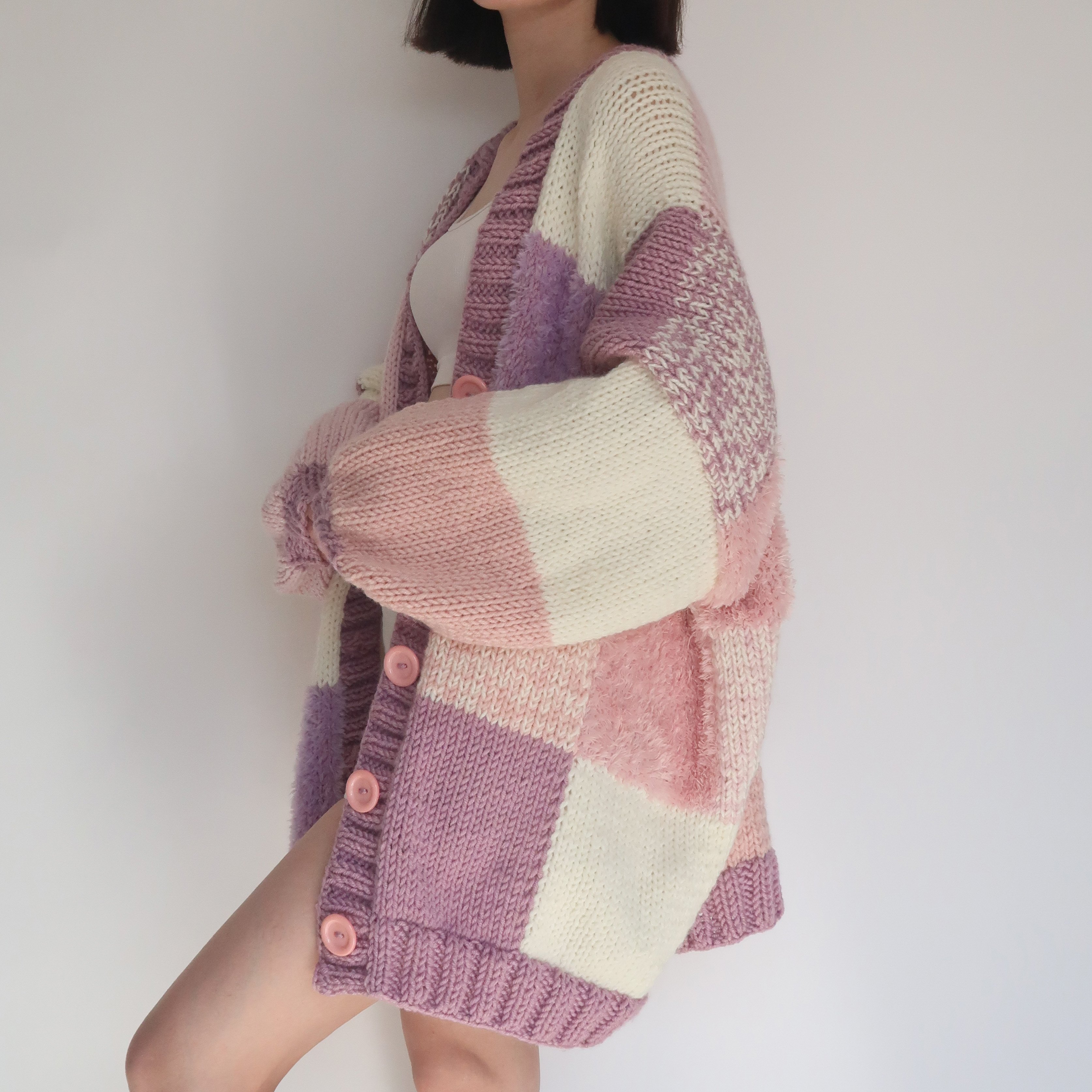 Thinner Lavender Fields Patchwork Cardigan