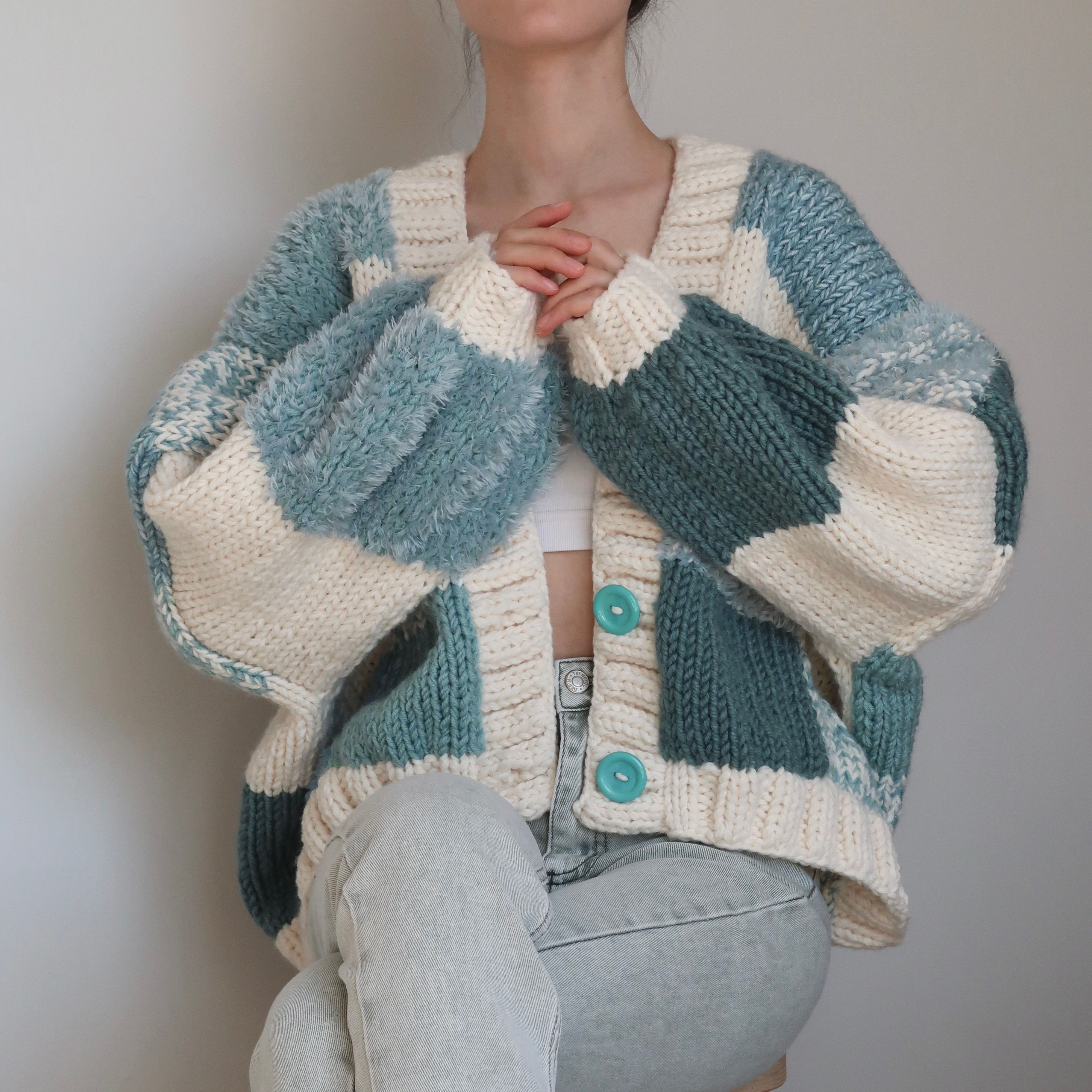 Matcha Mint Latte Patchwork Cardigan