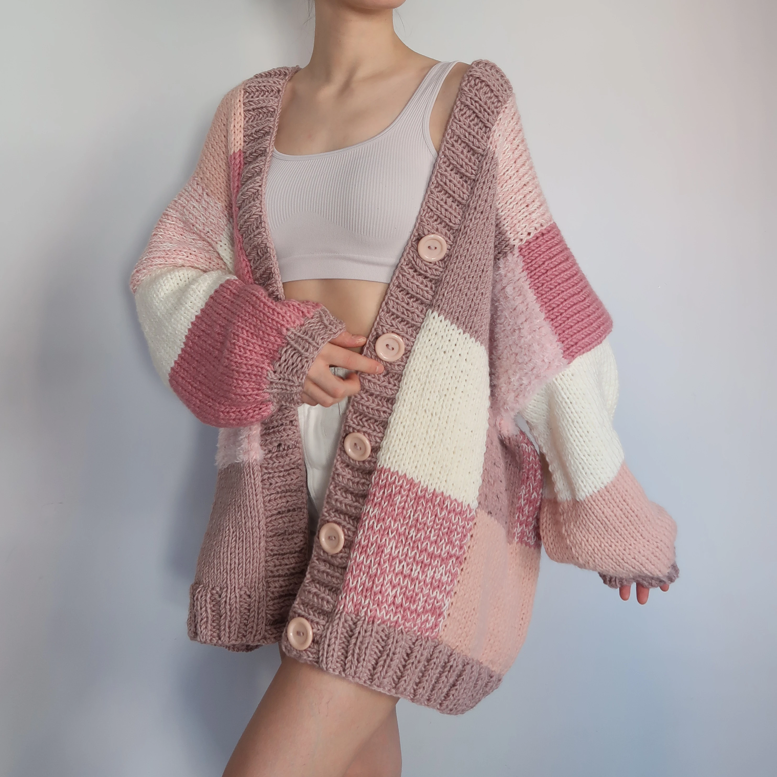 Thinner Pink Lilac Patchwork Cardigan