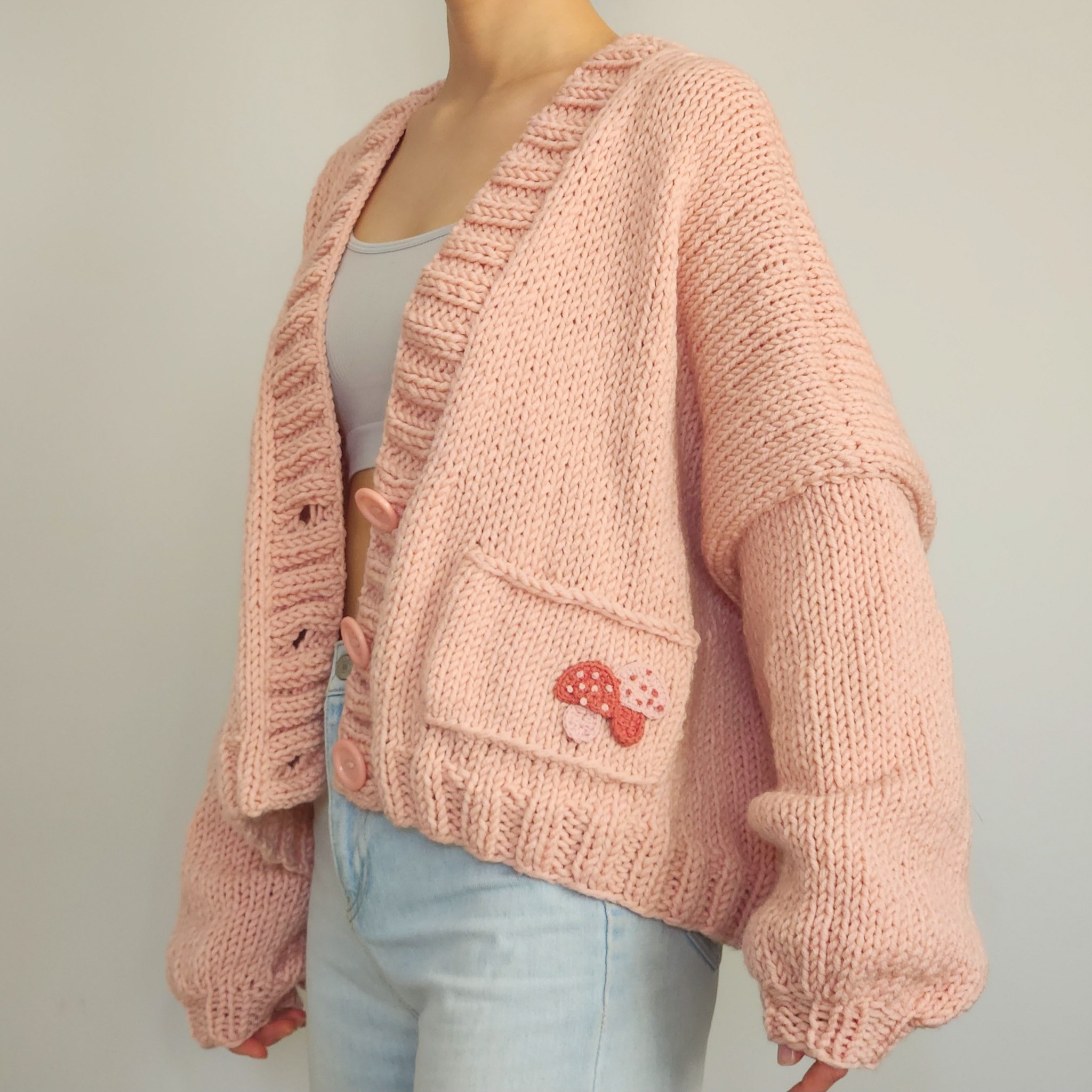 Pink Mushroom Pocket Cardigan