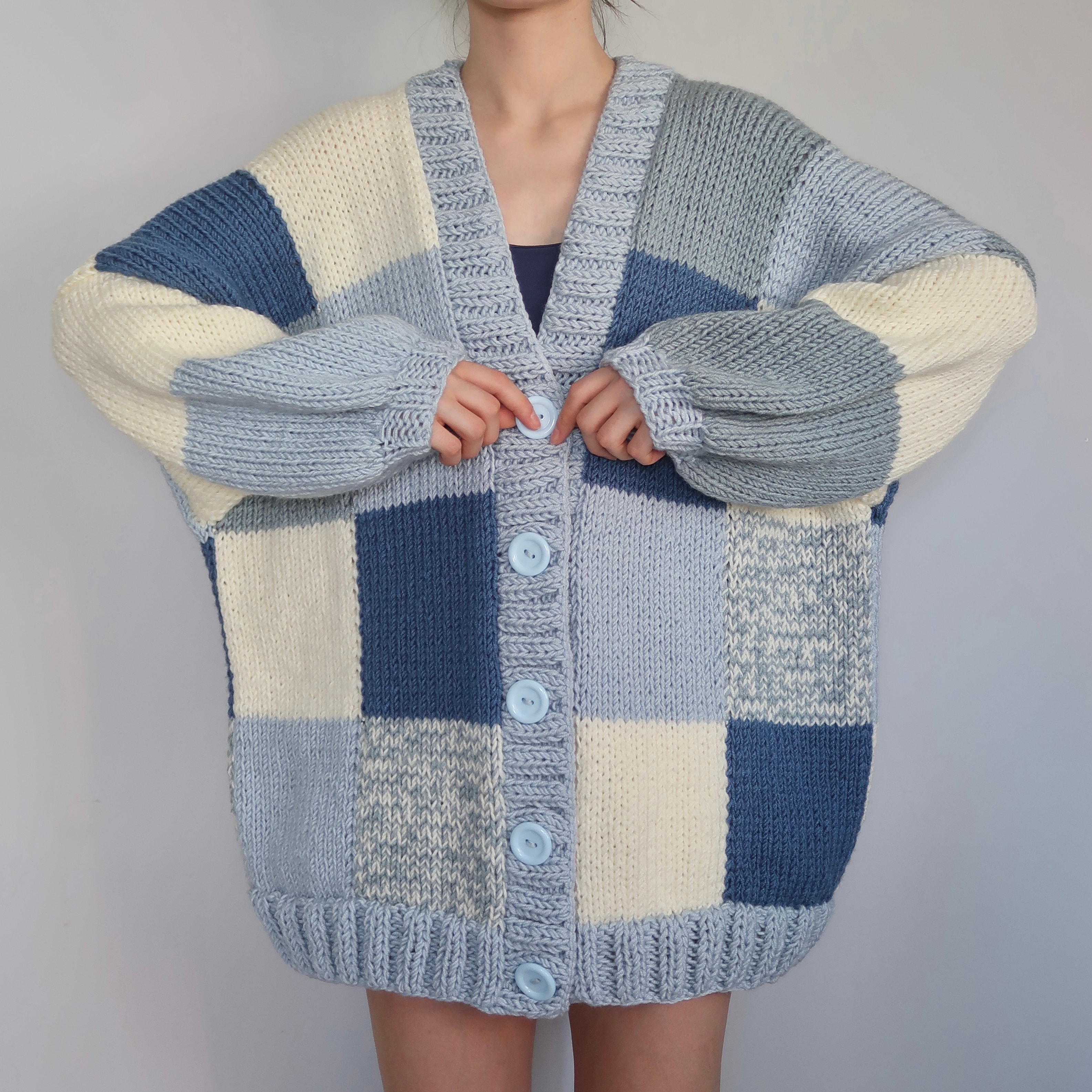 Thinner Cloud Blue Patchwork Cardigan