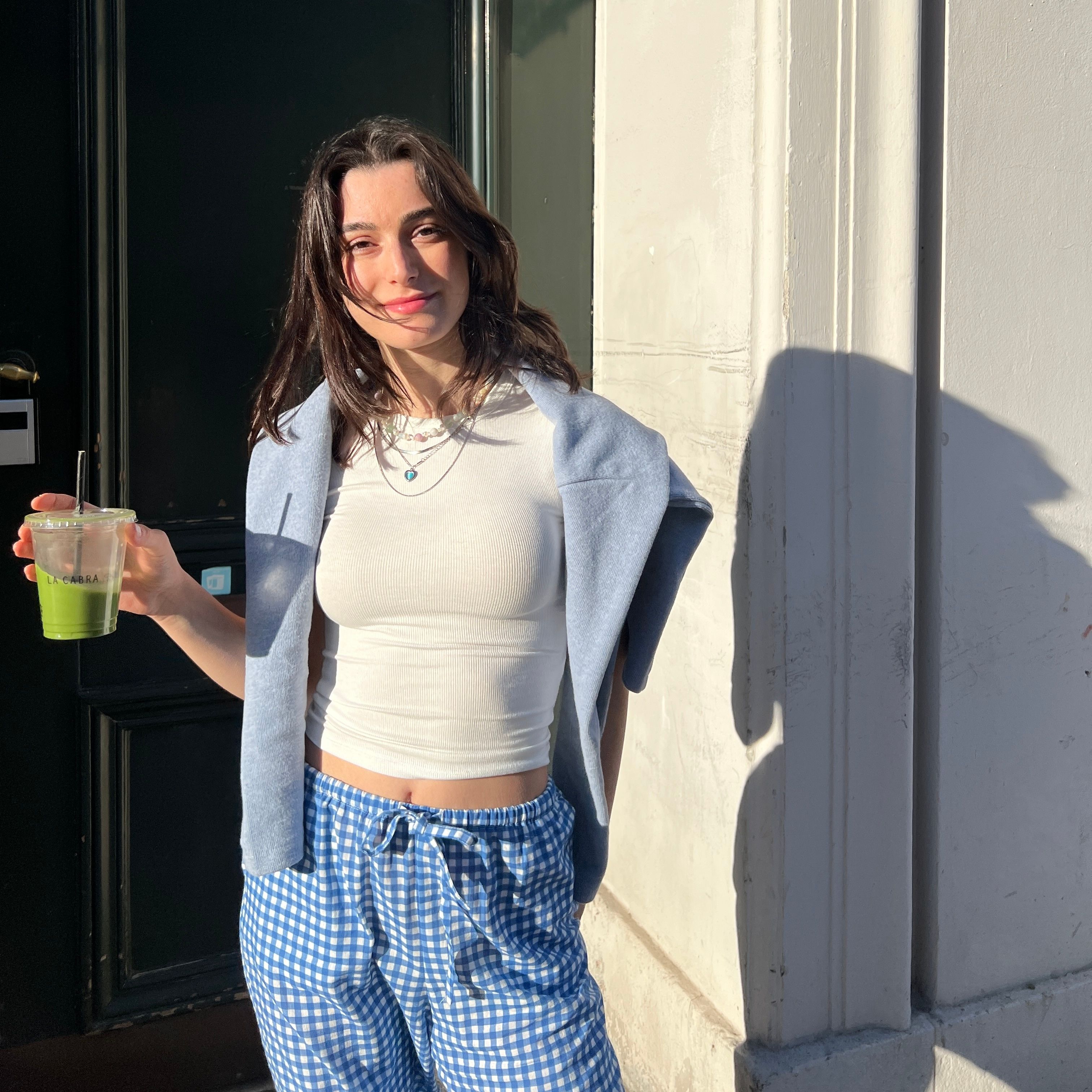 100% Linen Gingham Check Mid-Rise Trousers with Pockets