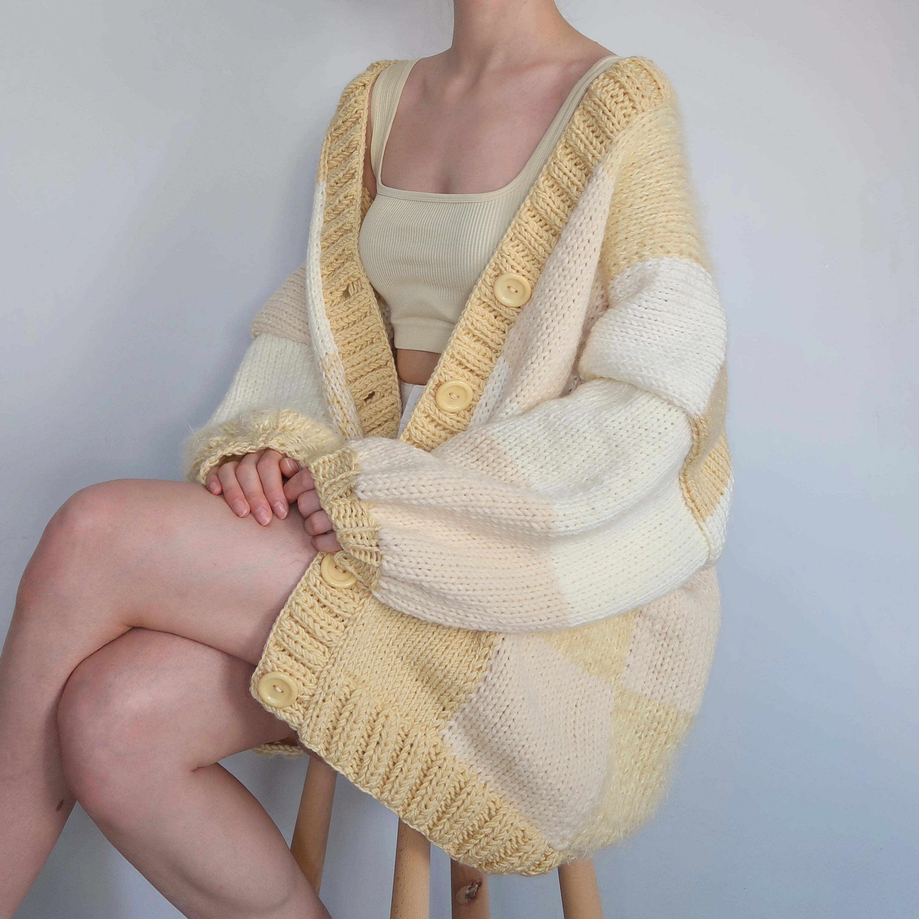 Thinner Lemon Cheesecake Patchwork Cardigan