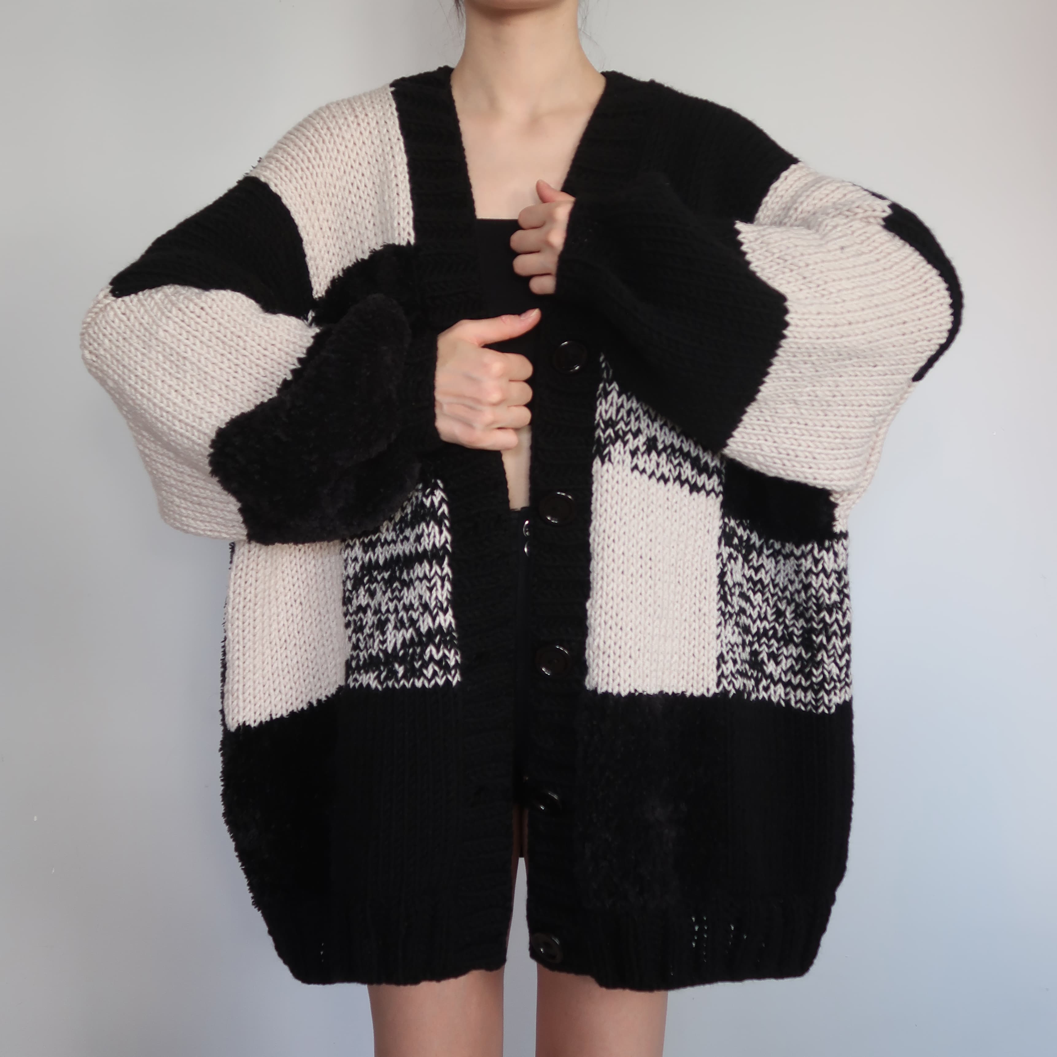 Thinner Black Patchwork Cardigan