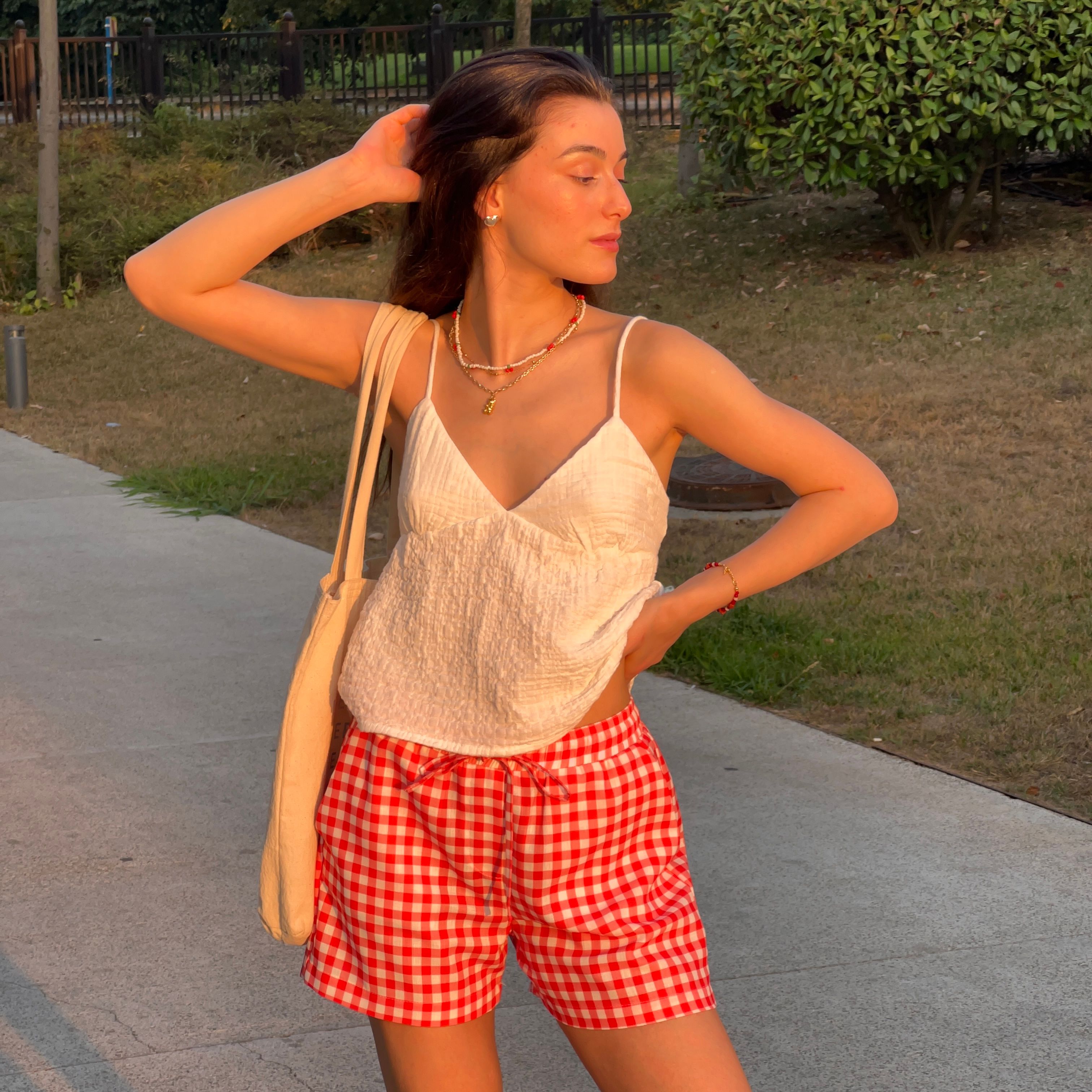 Linen Blend Handmade Gingham Boxer Shorts - Red