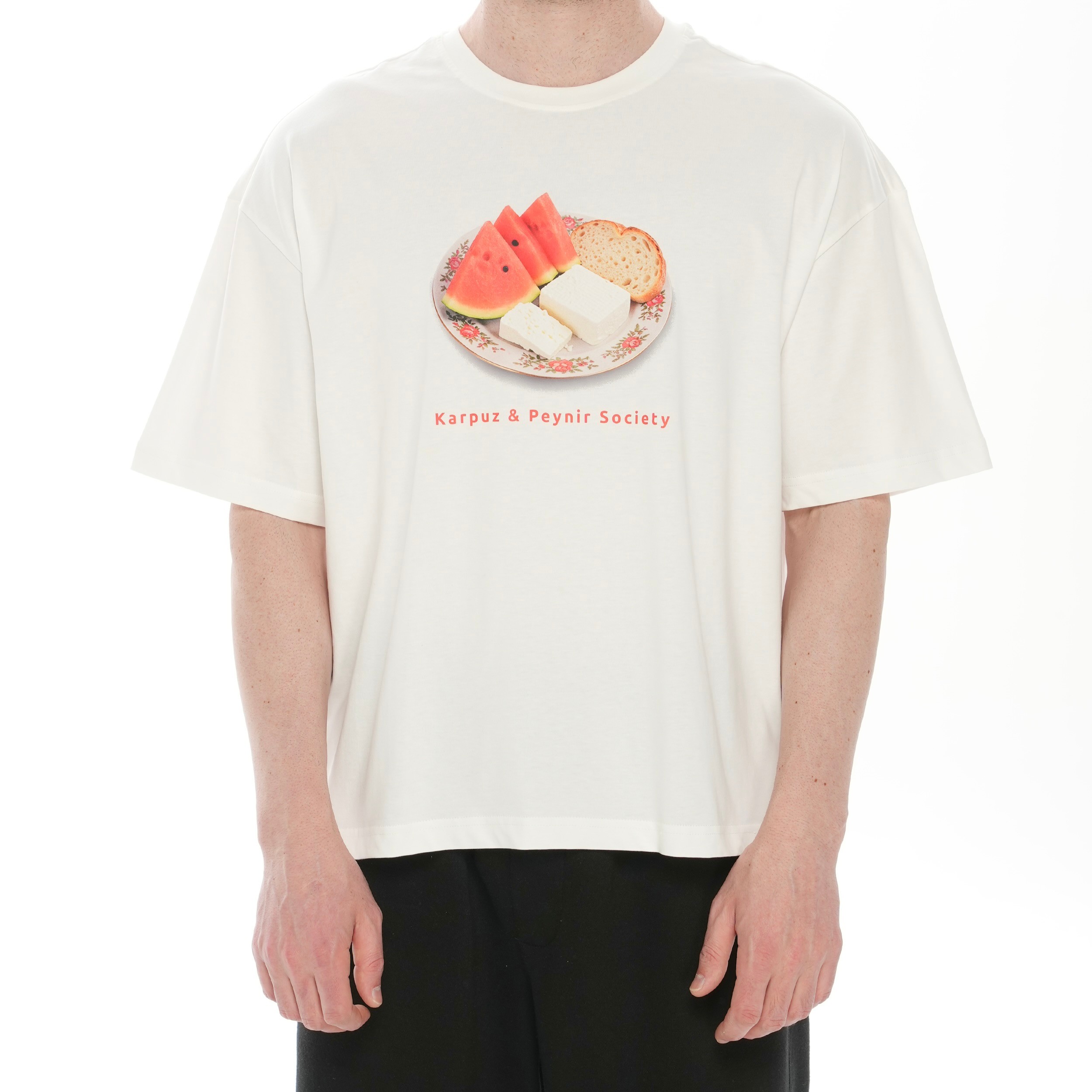 100% Cotton Crew Neck Boxy Fit Short Sleeve T-Shirt - Karpuz Peynir Society