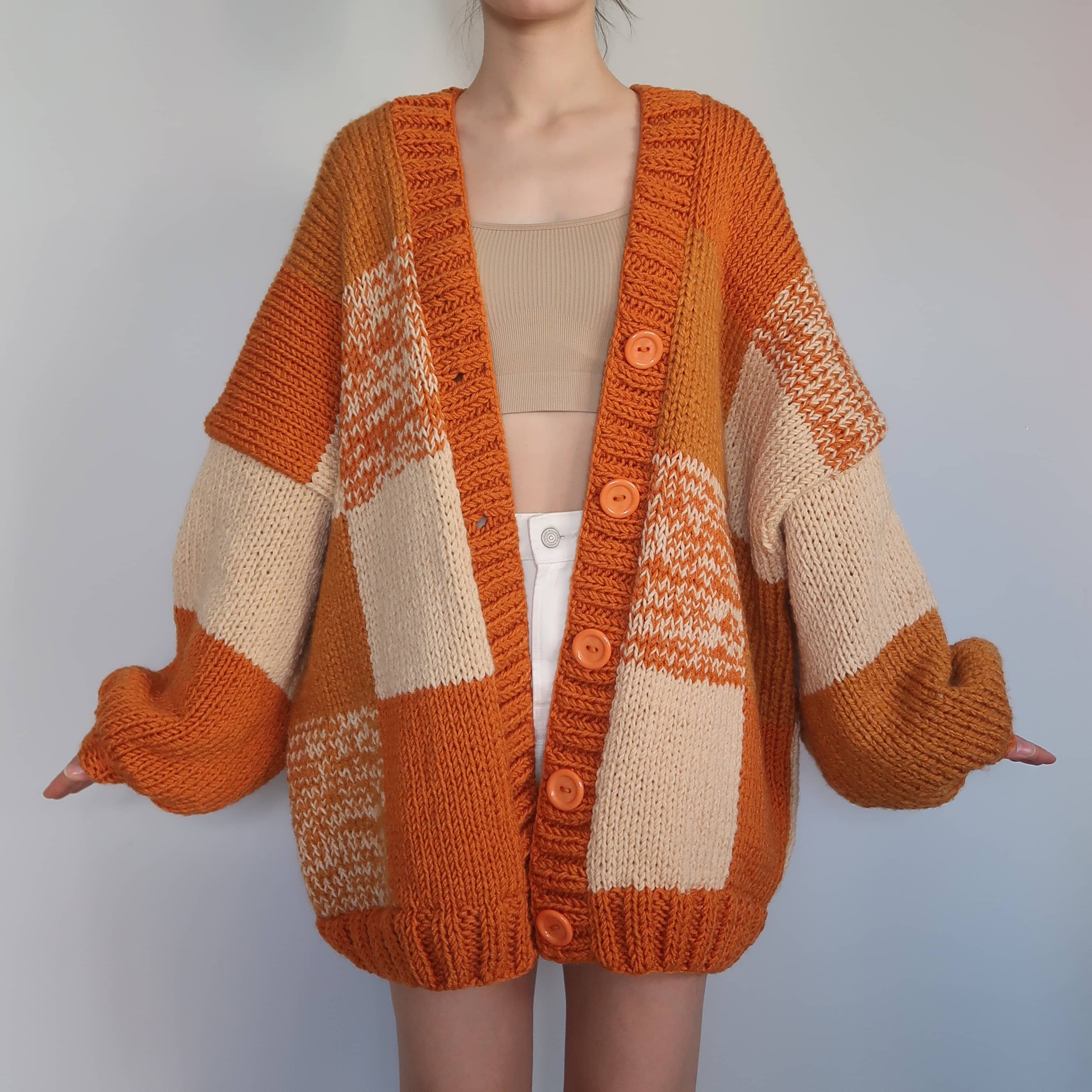 Thinner Amber Glow Patchwork Cardigan