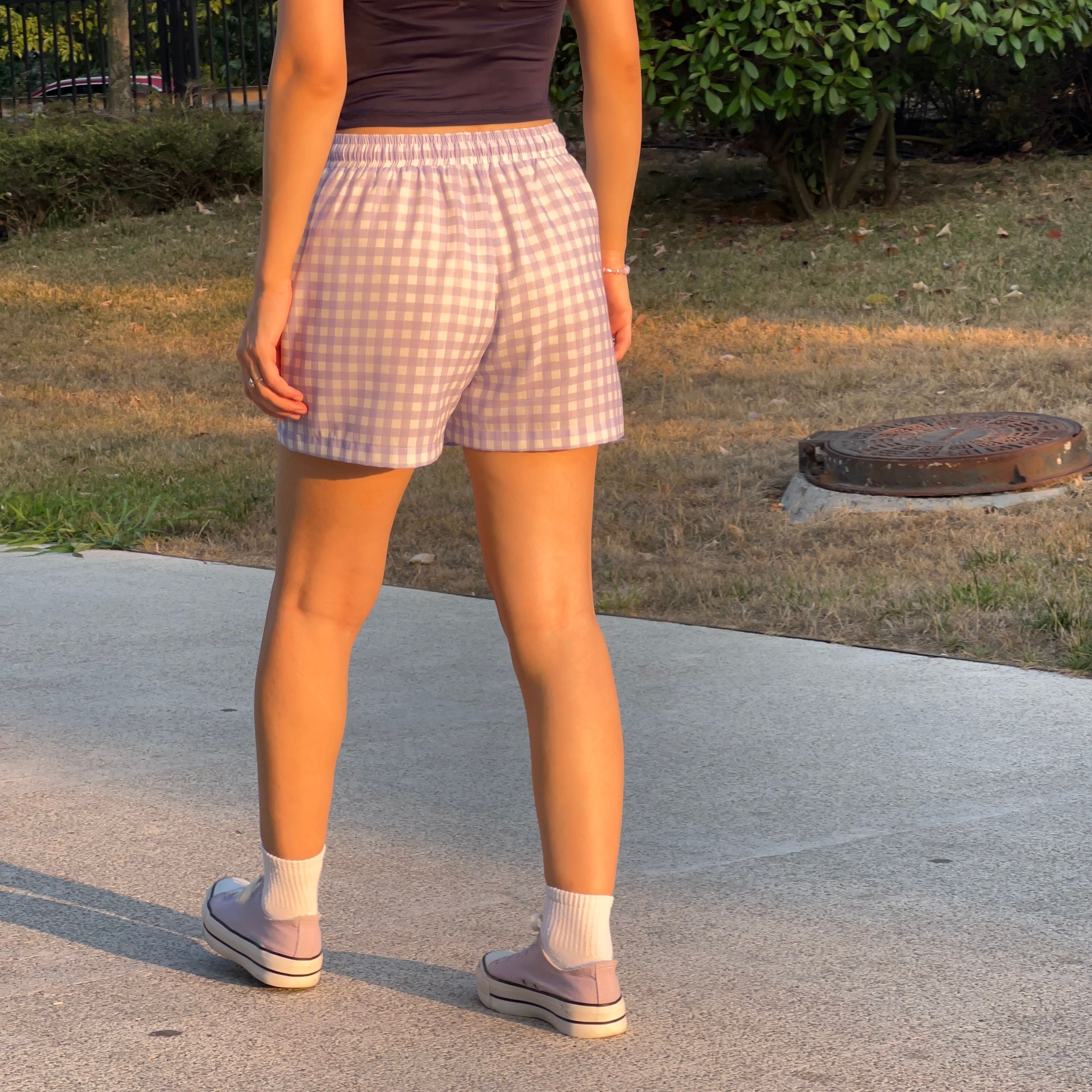 Linen Blend Handmade Gingham Boxer Shorts - Lilac