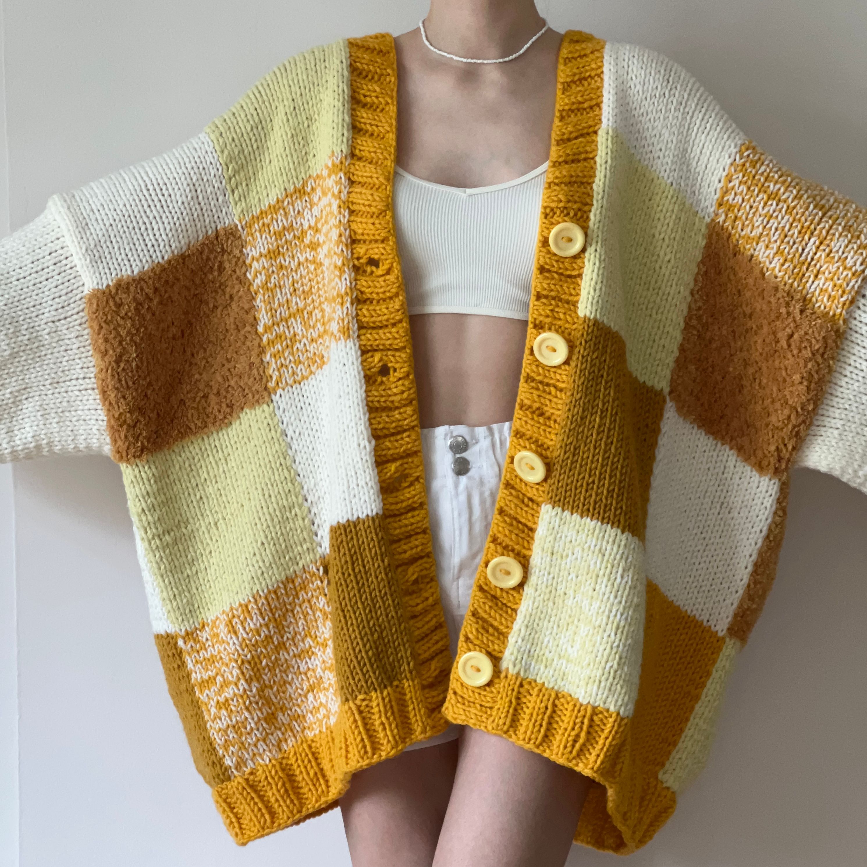 Thinner Honey Bubble Patchwork Cardigan