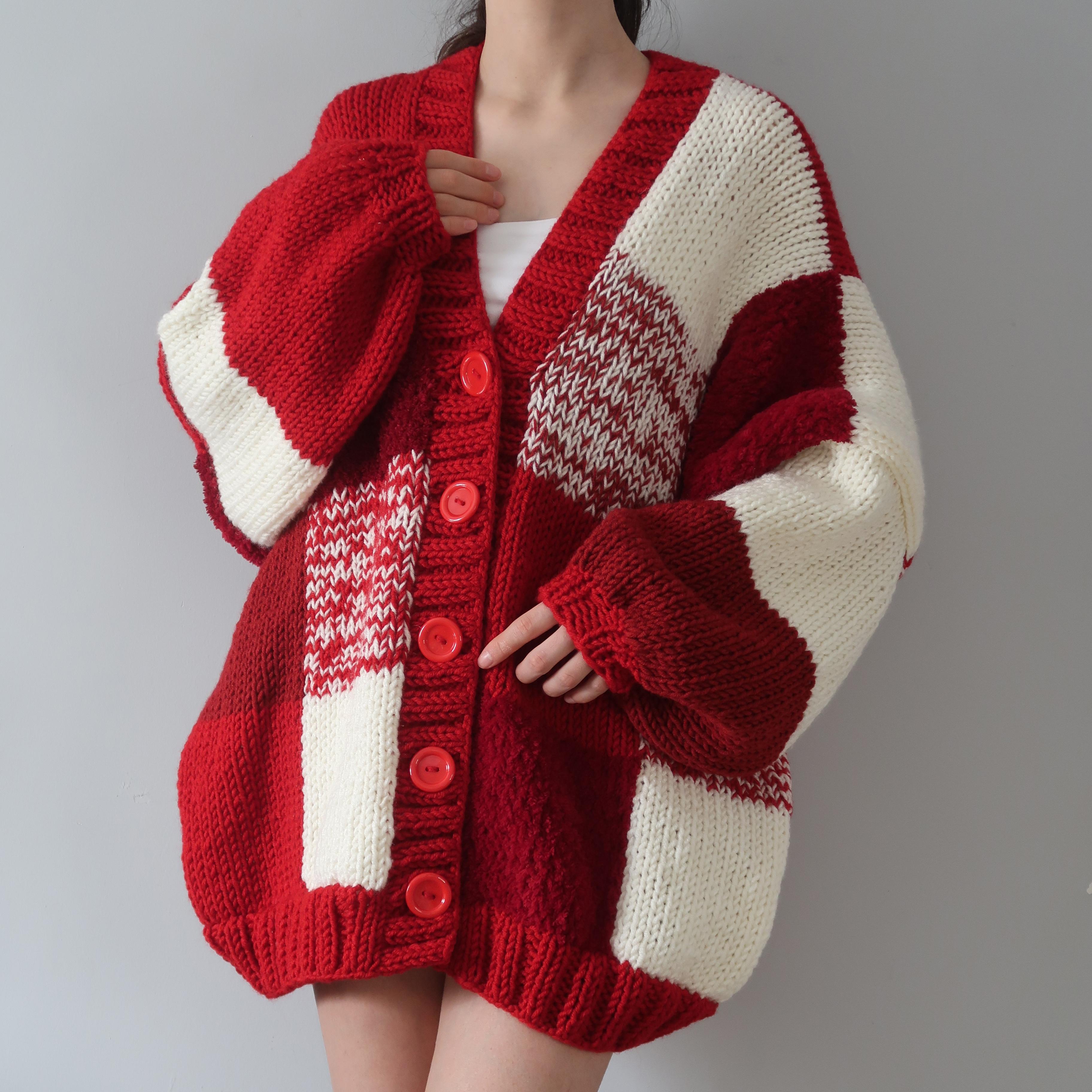 Thinner Red Velvet Patchwork Cardigan