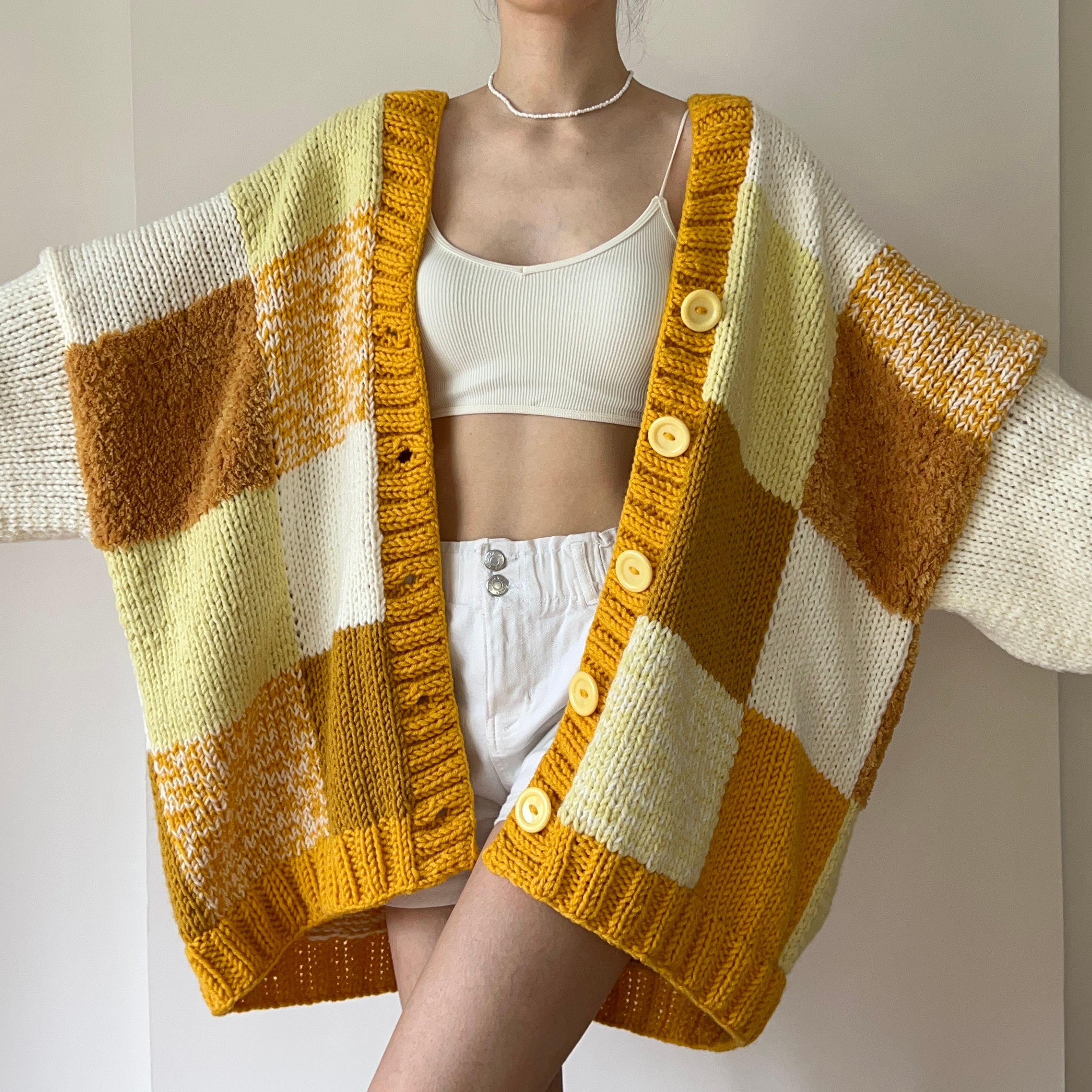 Thinner Honey Bubble Patchwork Cardigan