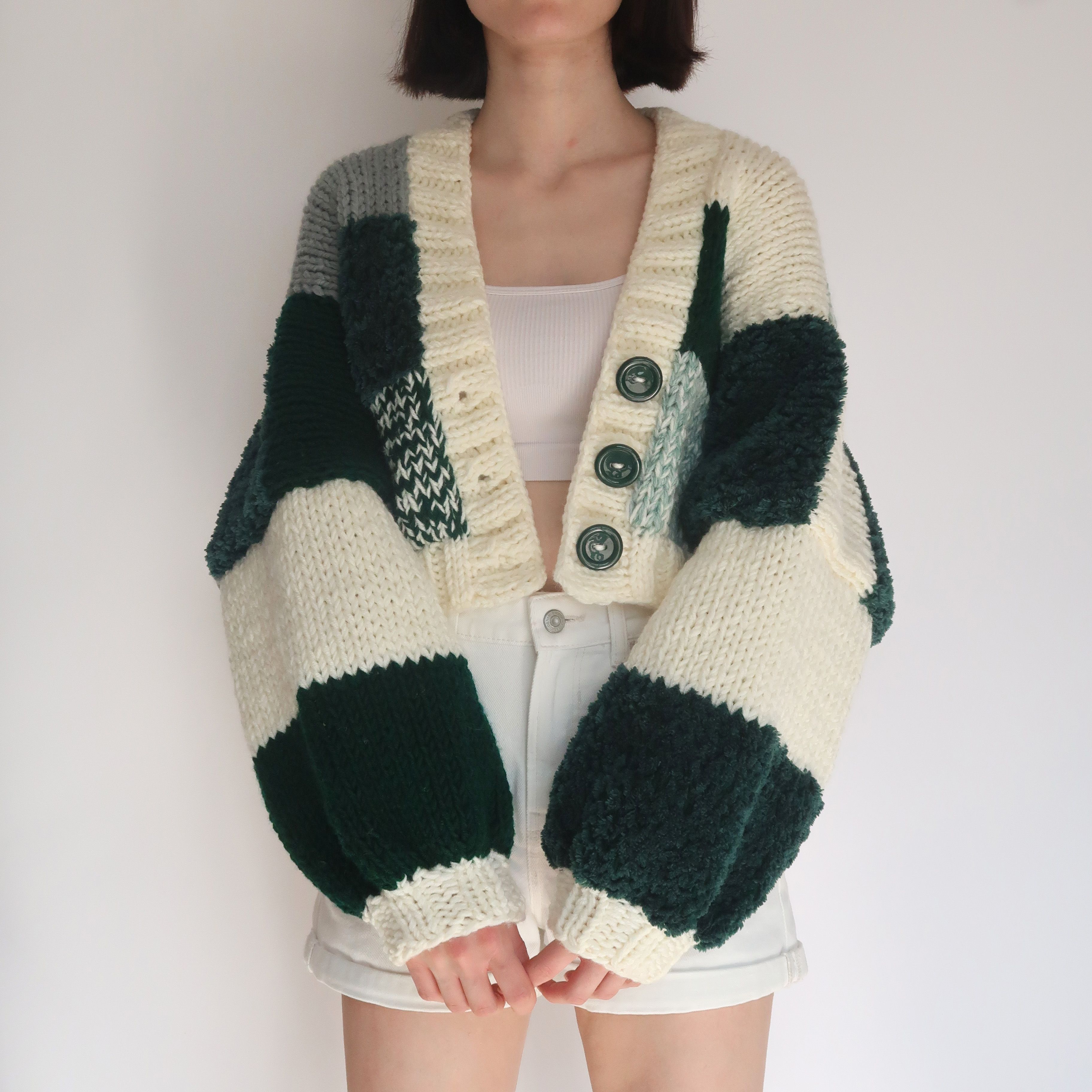 Emerald Green Patchwork Cardigan