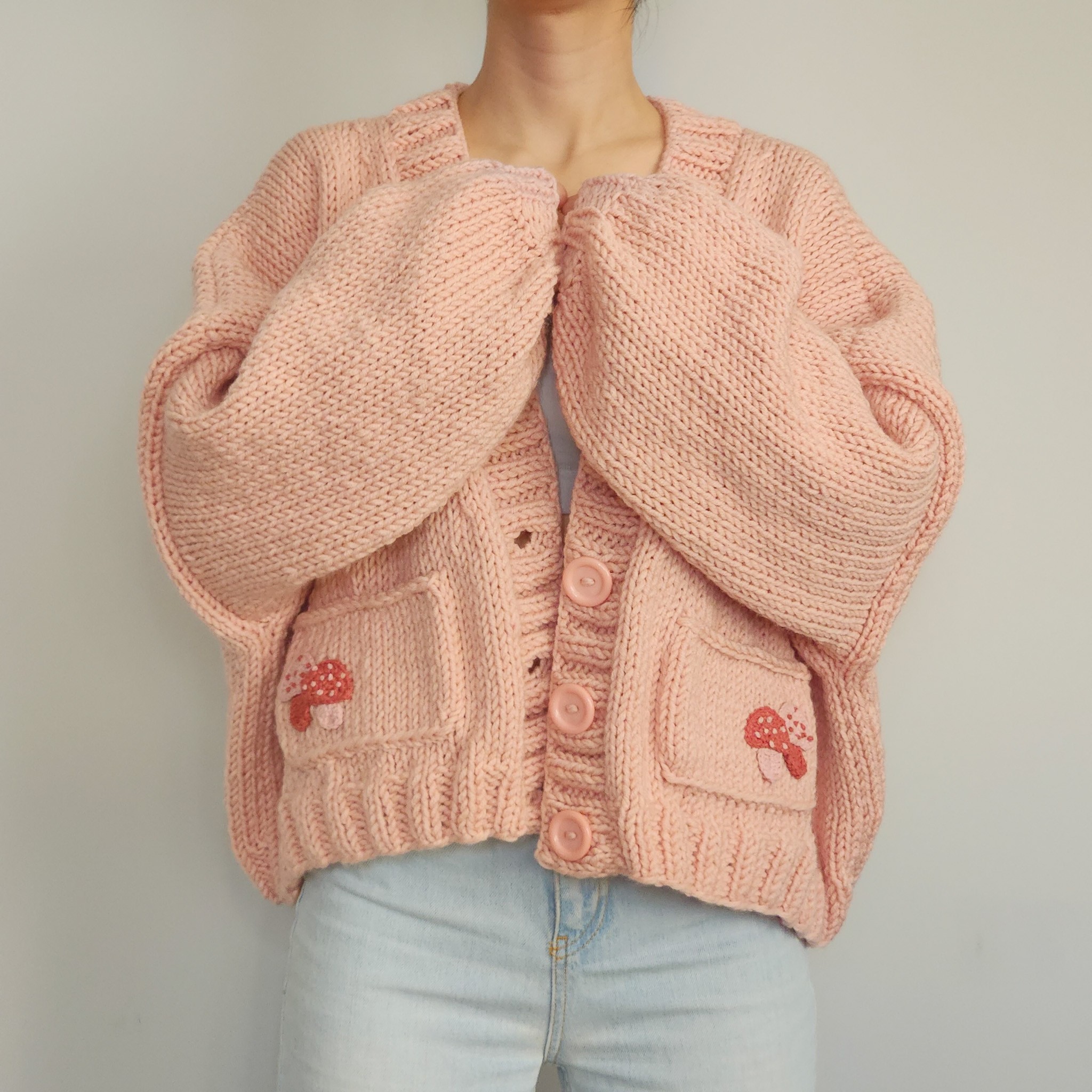 Pink Mushroom Pocket Cardigan