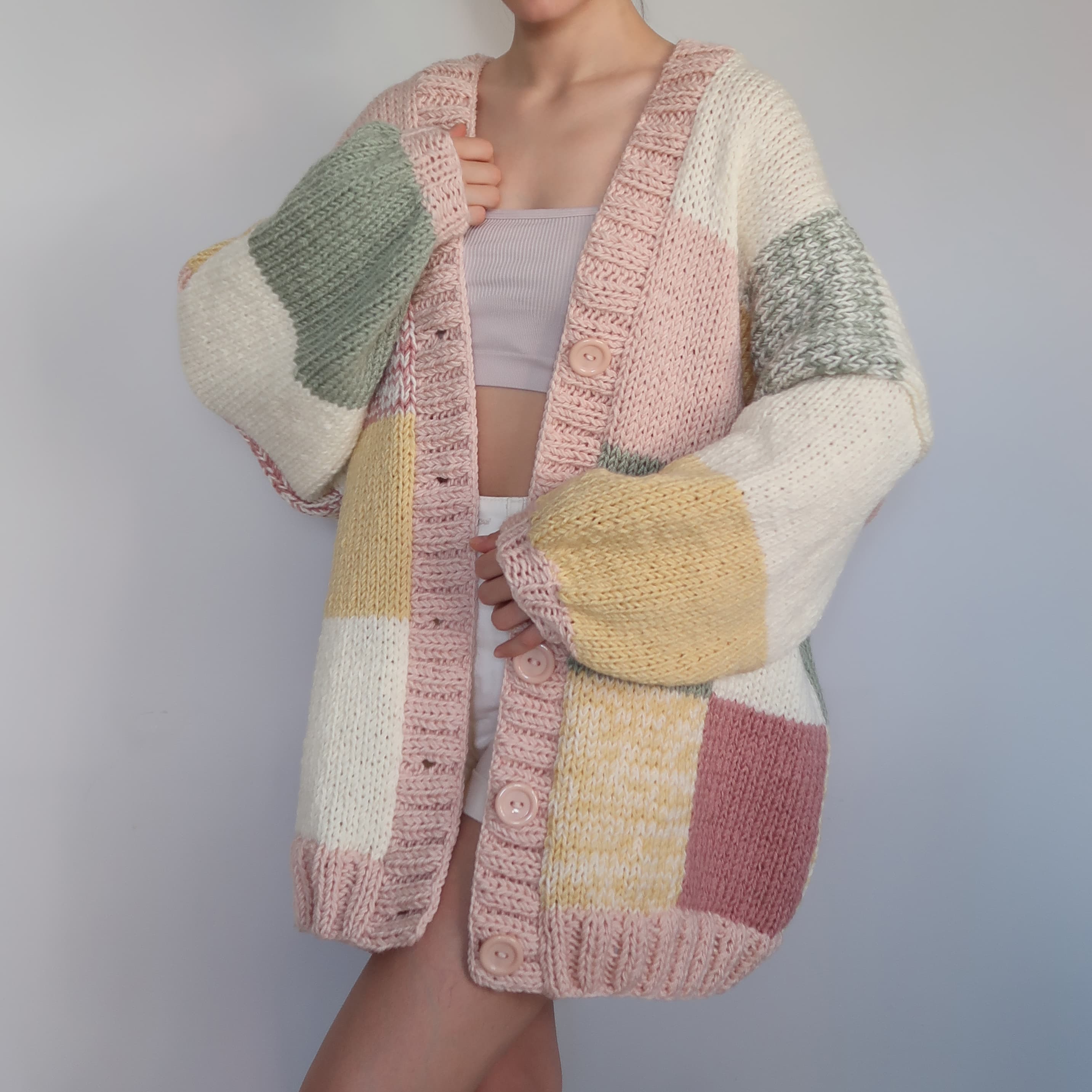 Thinner Pastel Marshmallow Patchwork Cardigan