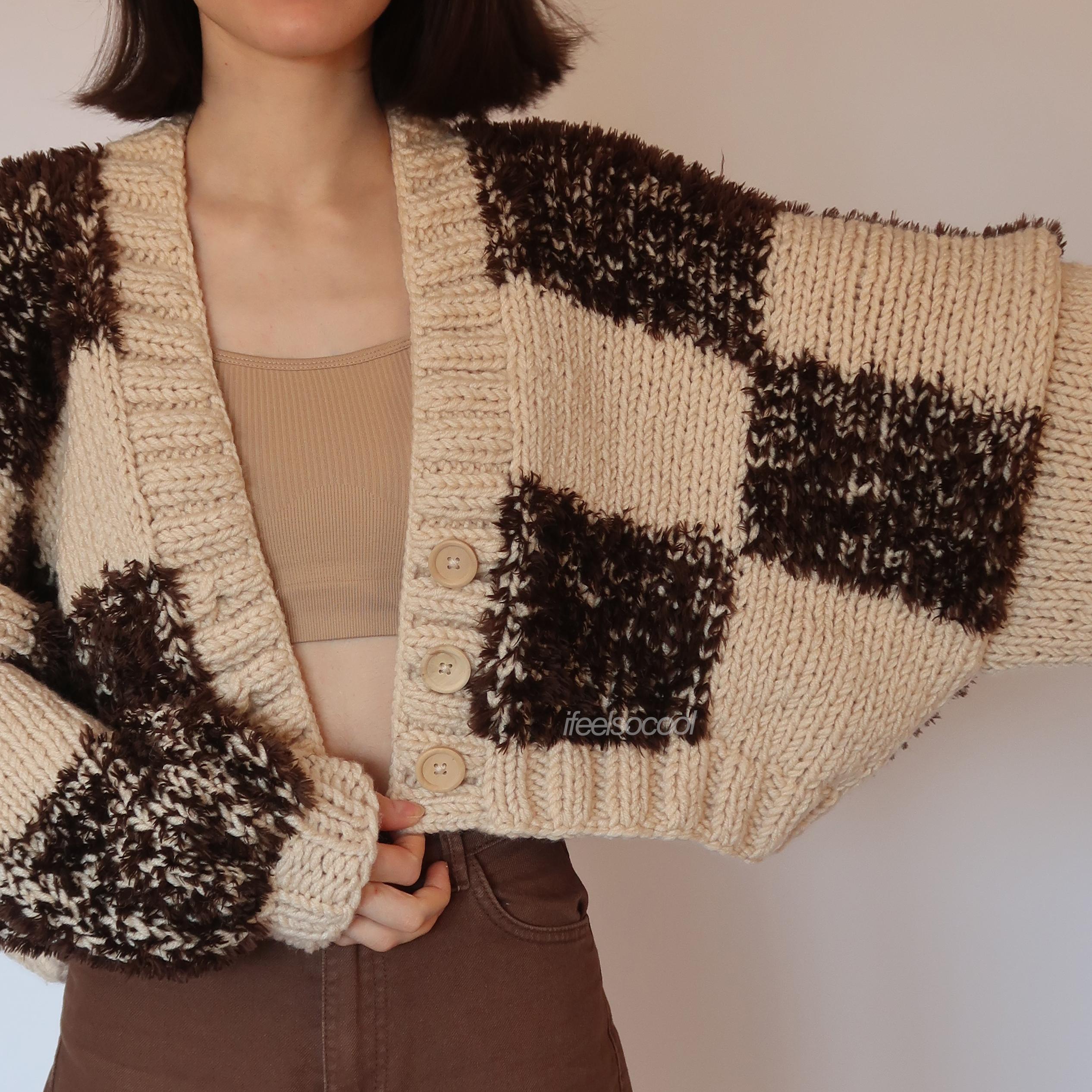 Dark Brown Fluffy Patchwork Cardigan