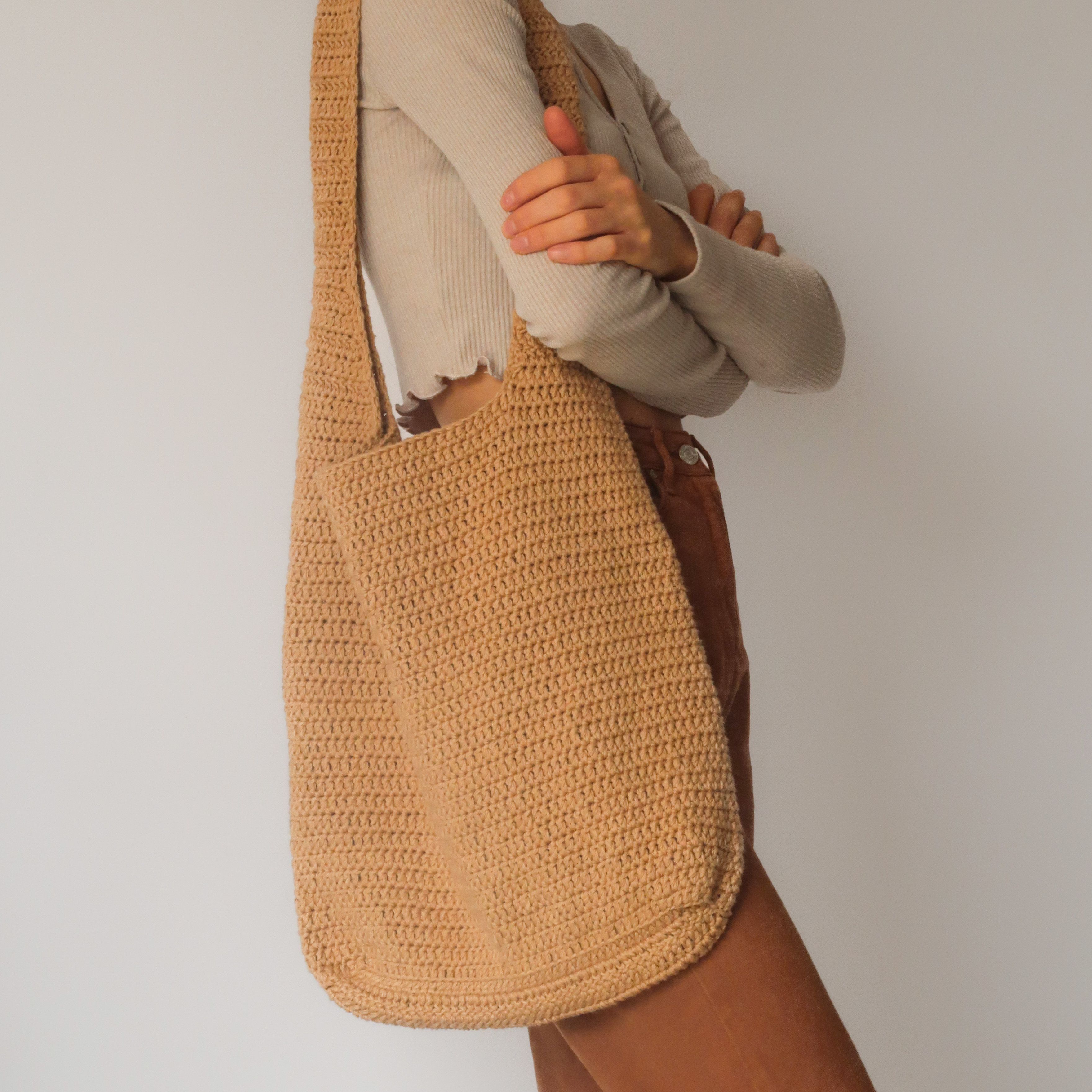 Handmade Crochet Tote Bag - Brown