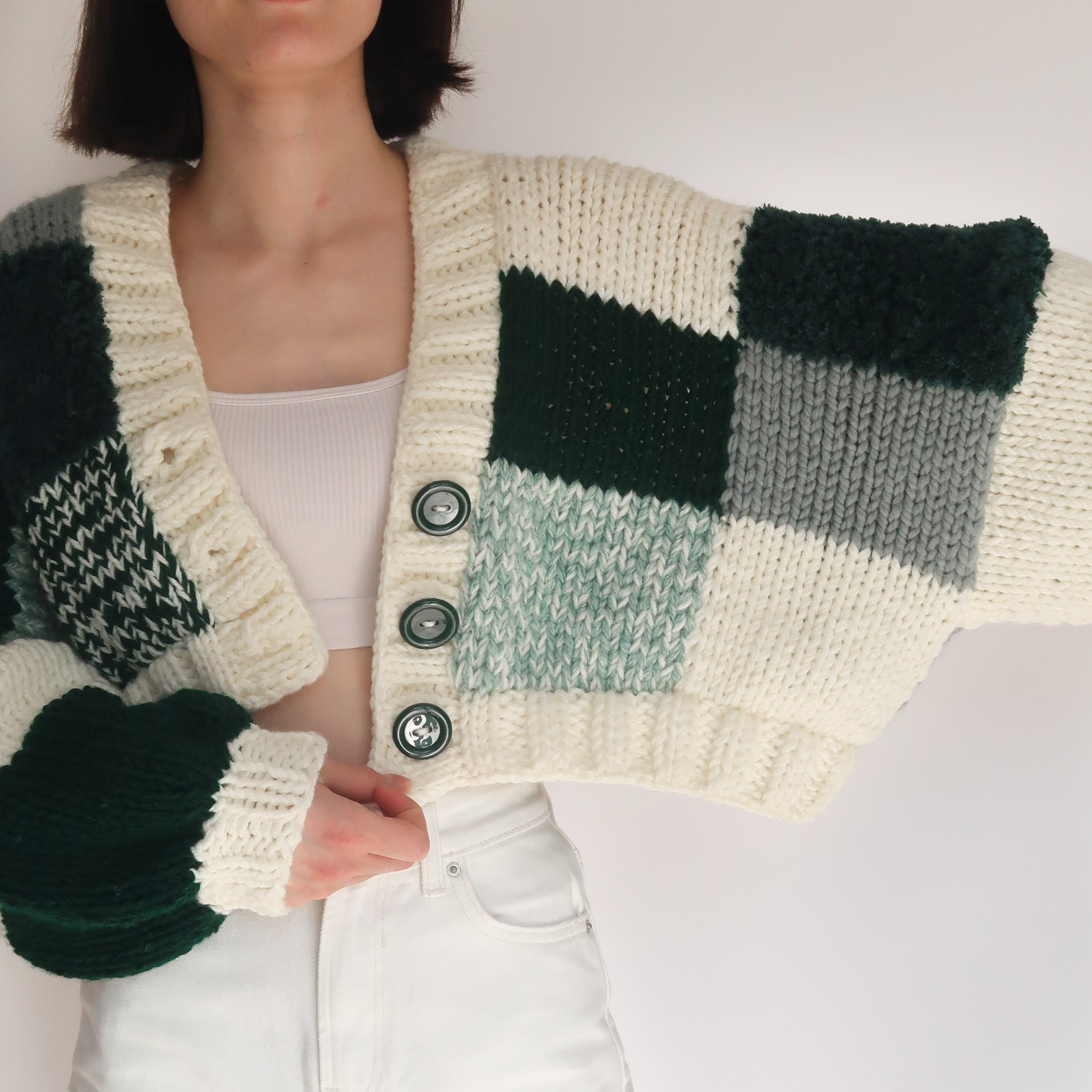 Emerald Green Patchwork Cardigan