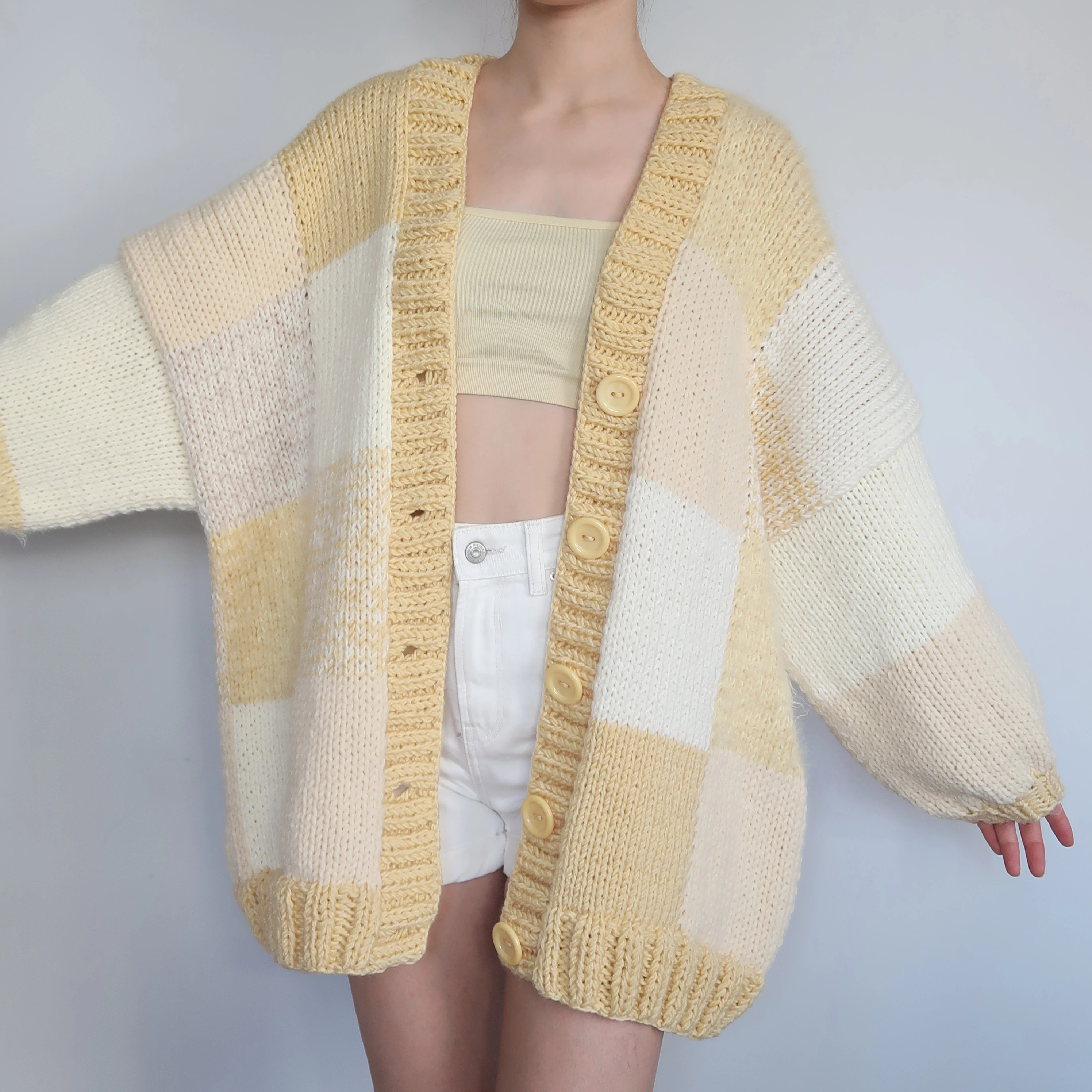 Thinner Lemon Cheesecake Patchwork Cardigan