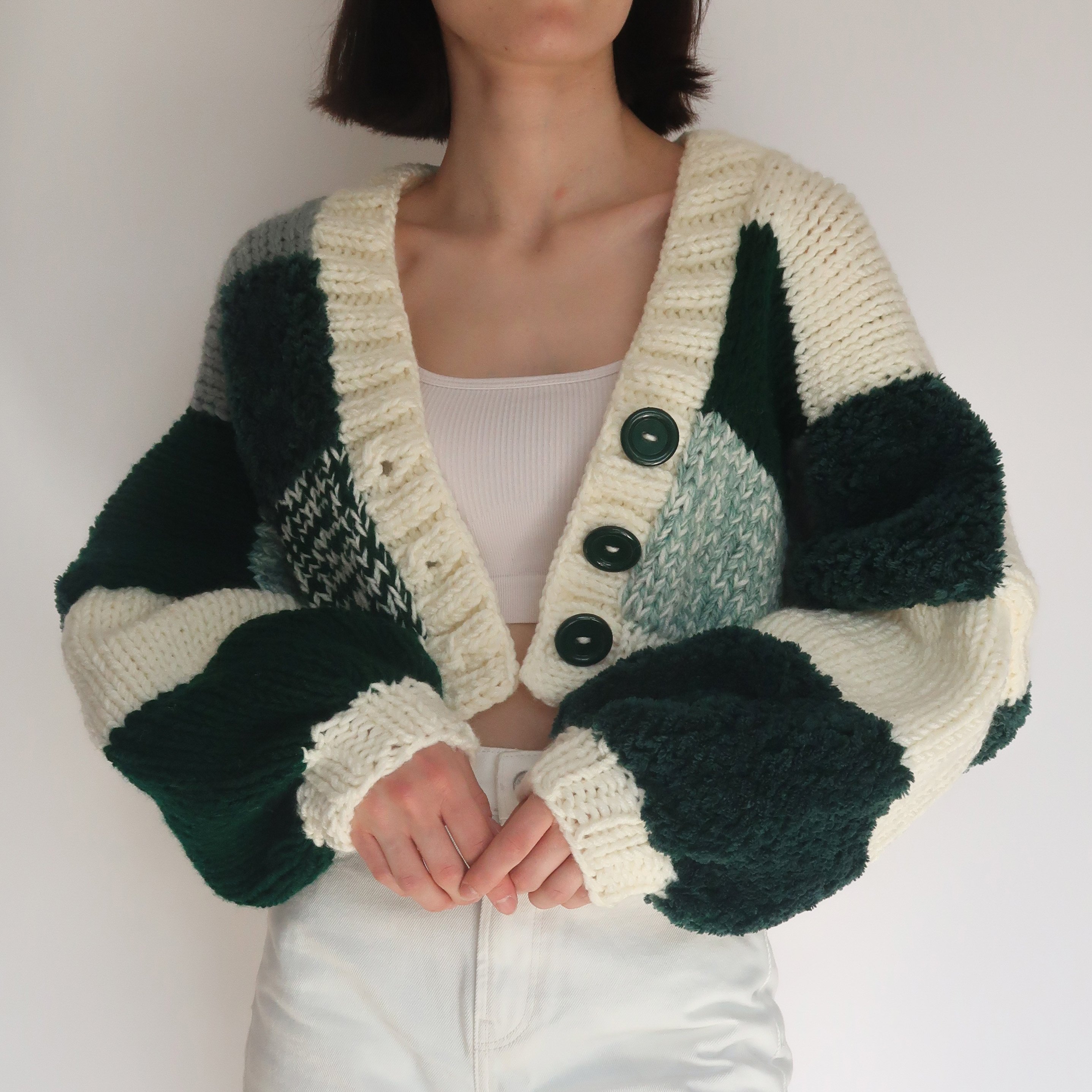 Emerald Green Patchwork Cardigan