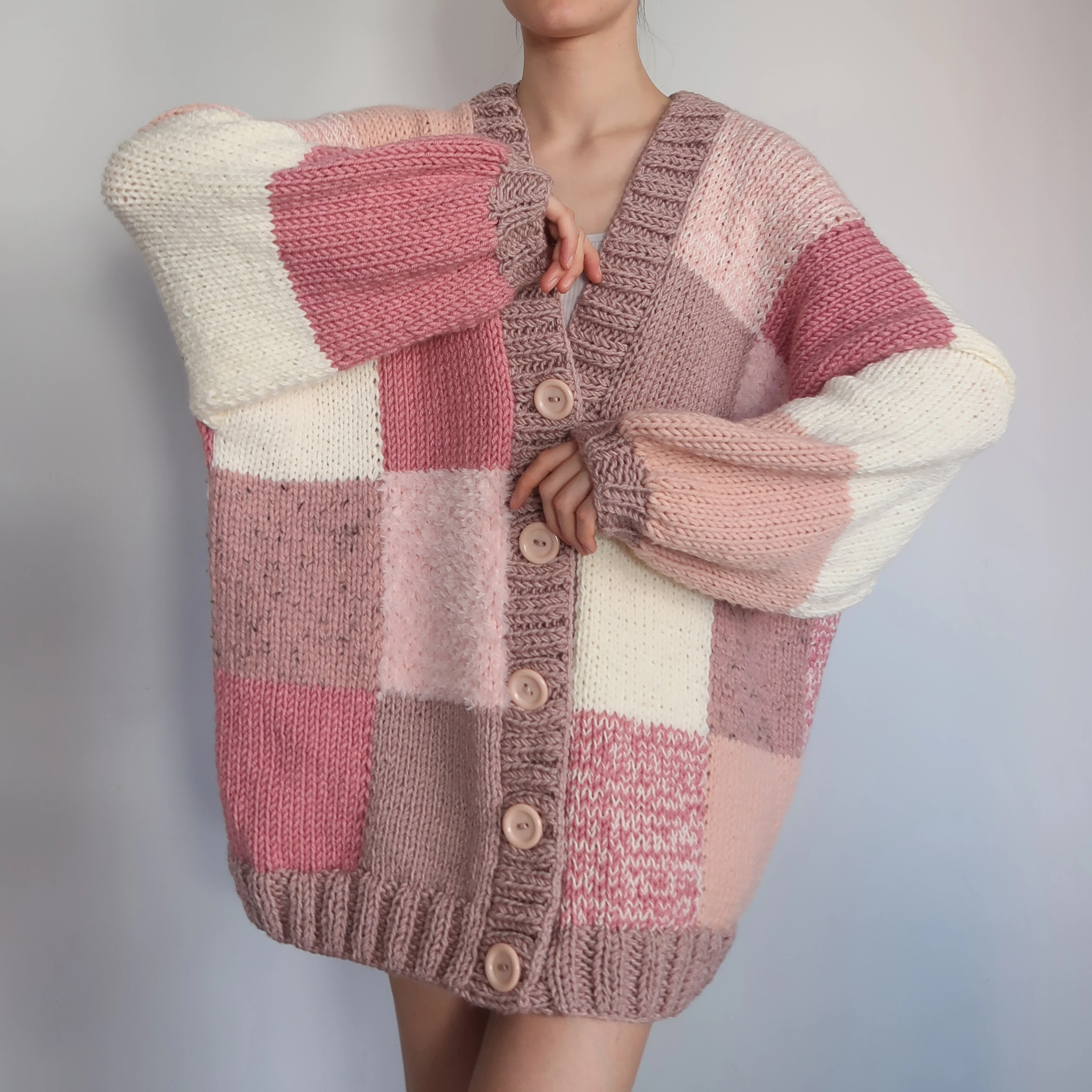 Thinner Pink Lilac Patchwork Cardigan
