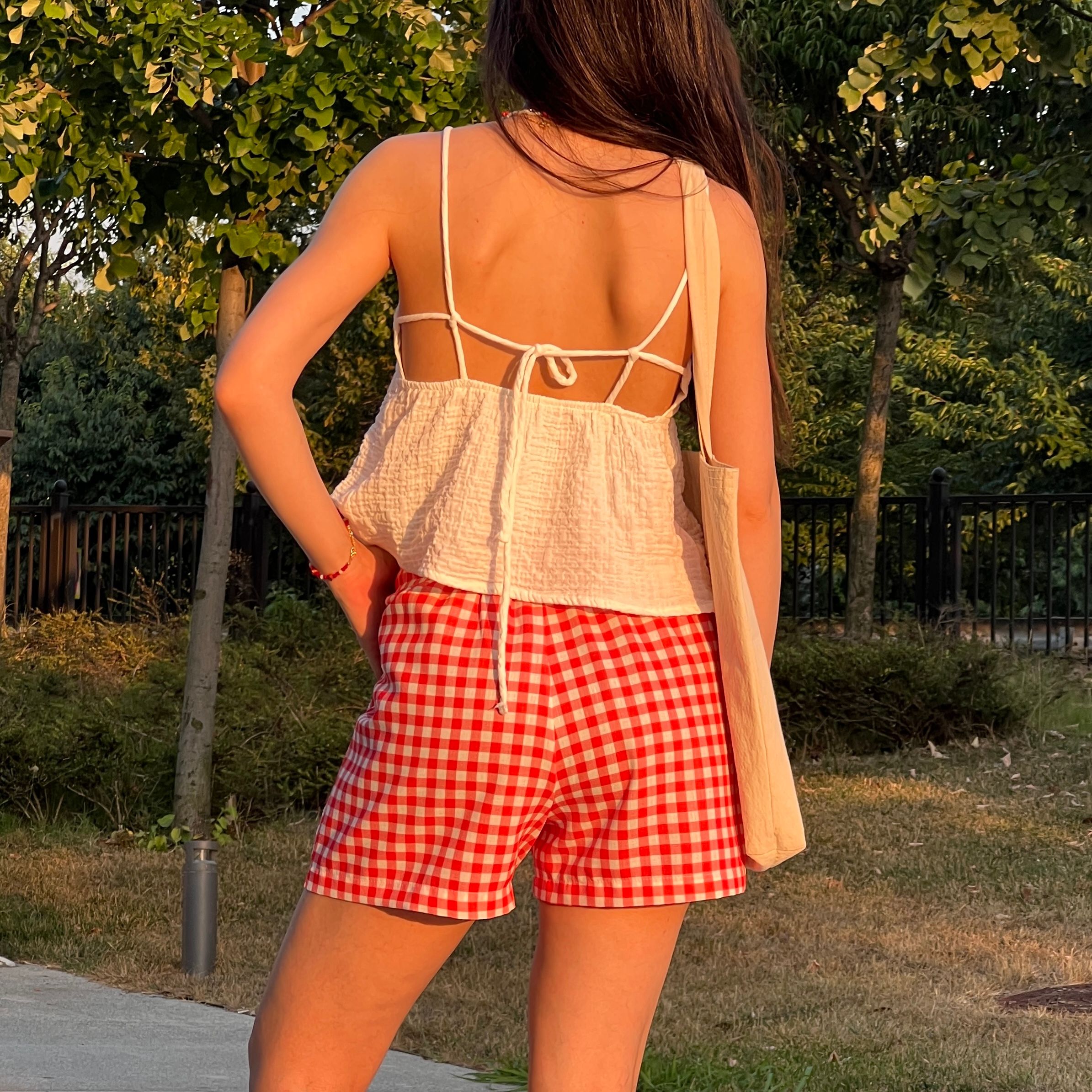 Linen Blend Handmade Gingham Boxer Shorts - Red