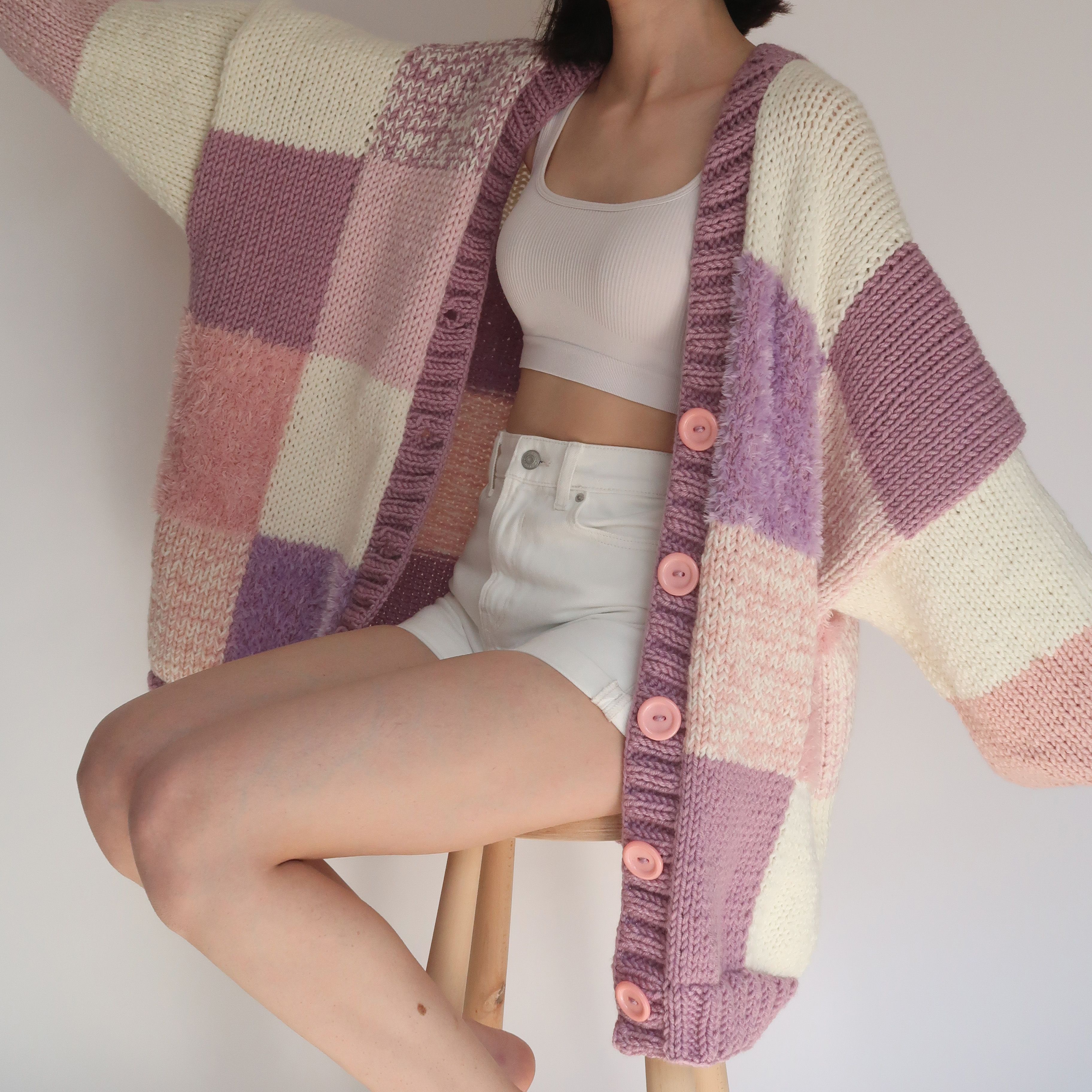 Thinner Lavender Fields Patchwork Cardigan