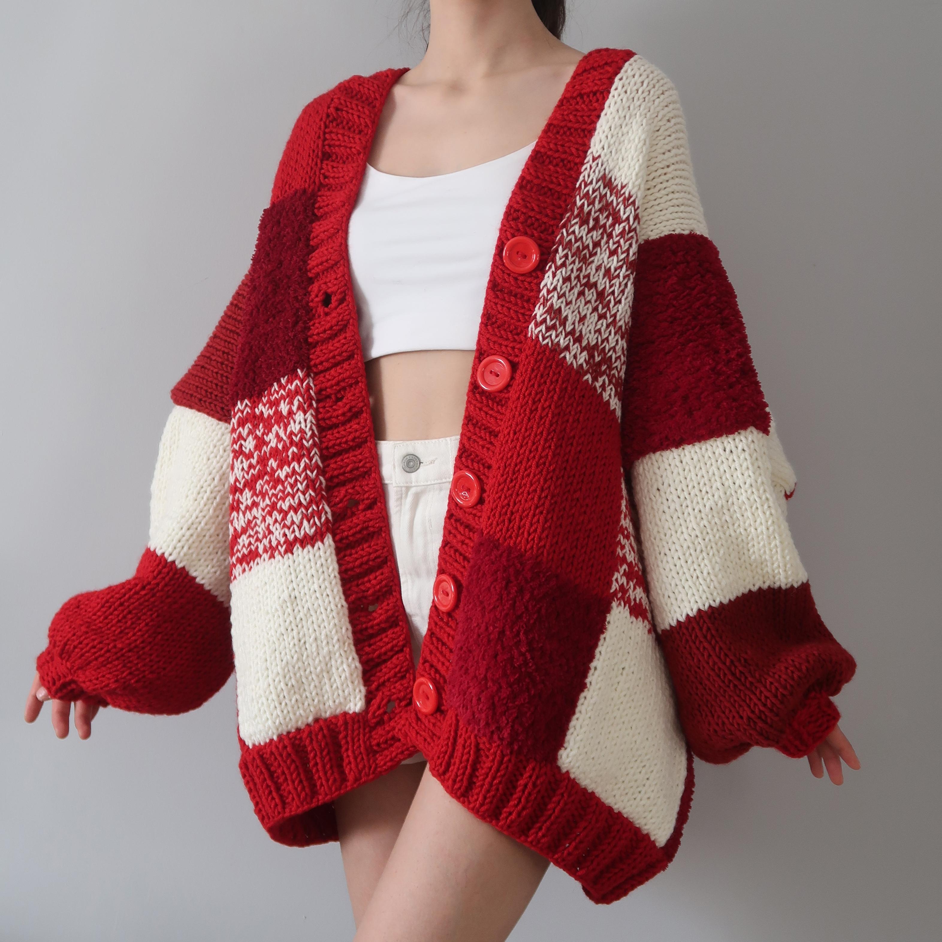 Thinner Red Velvet Patchwork Cardigan