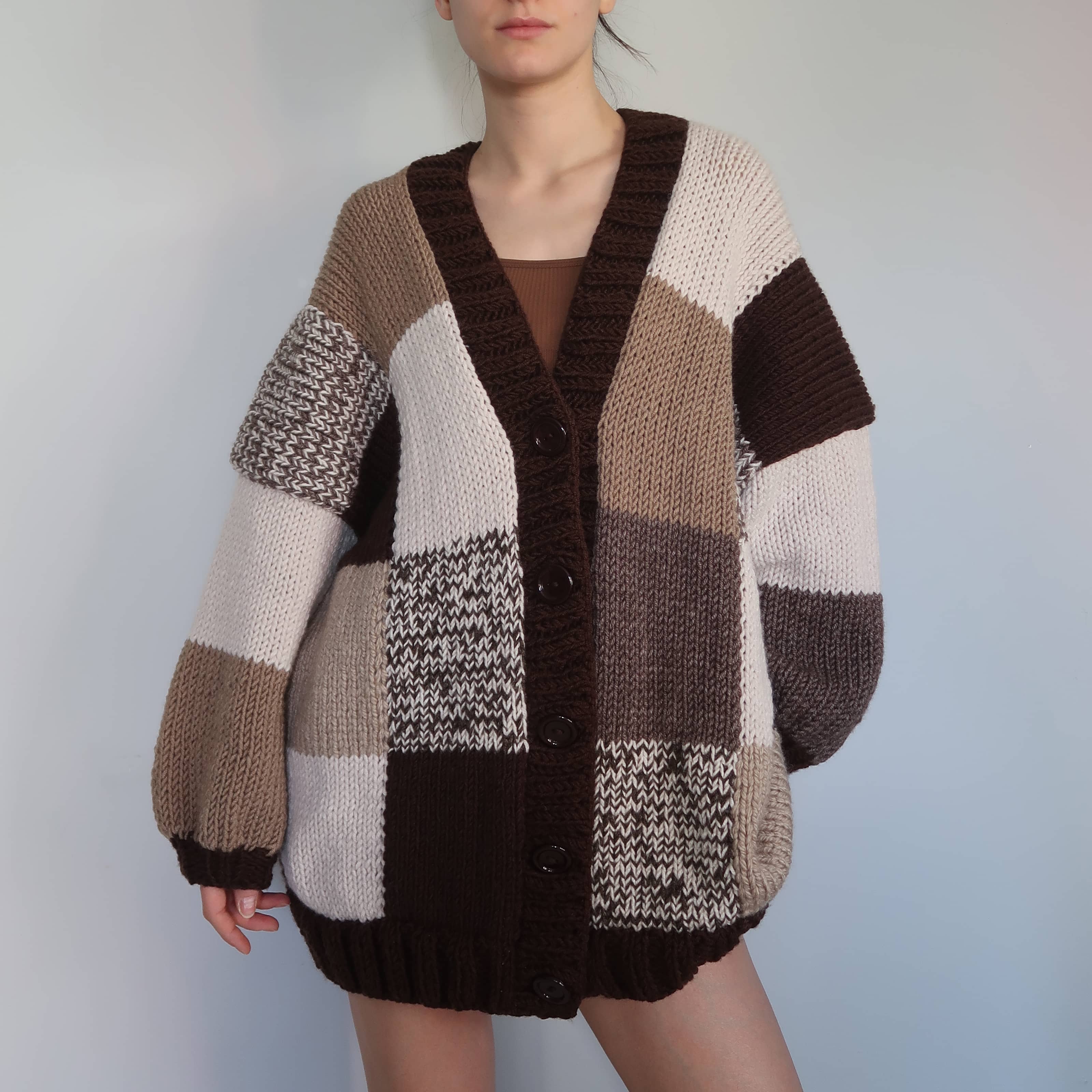 Thinner Coffee Bean Patchwork Cardigan