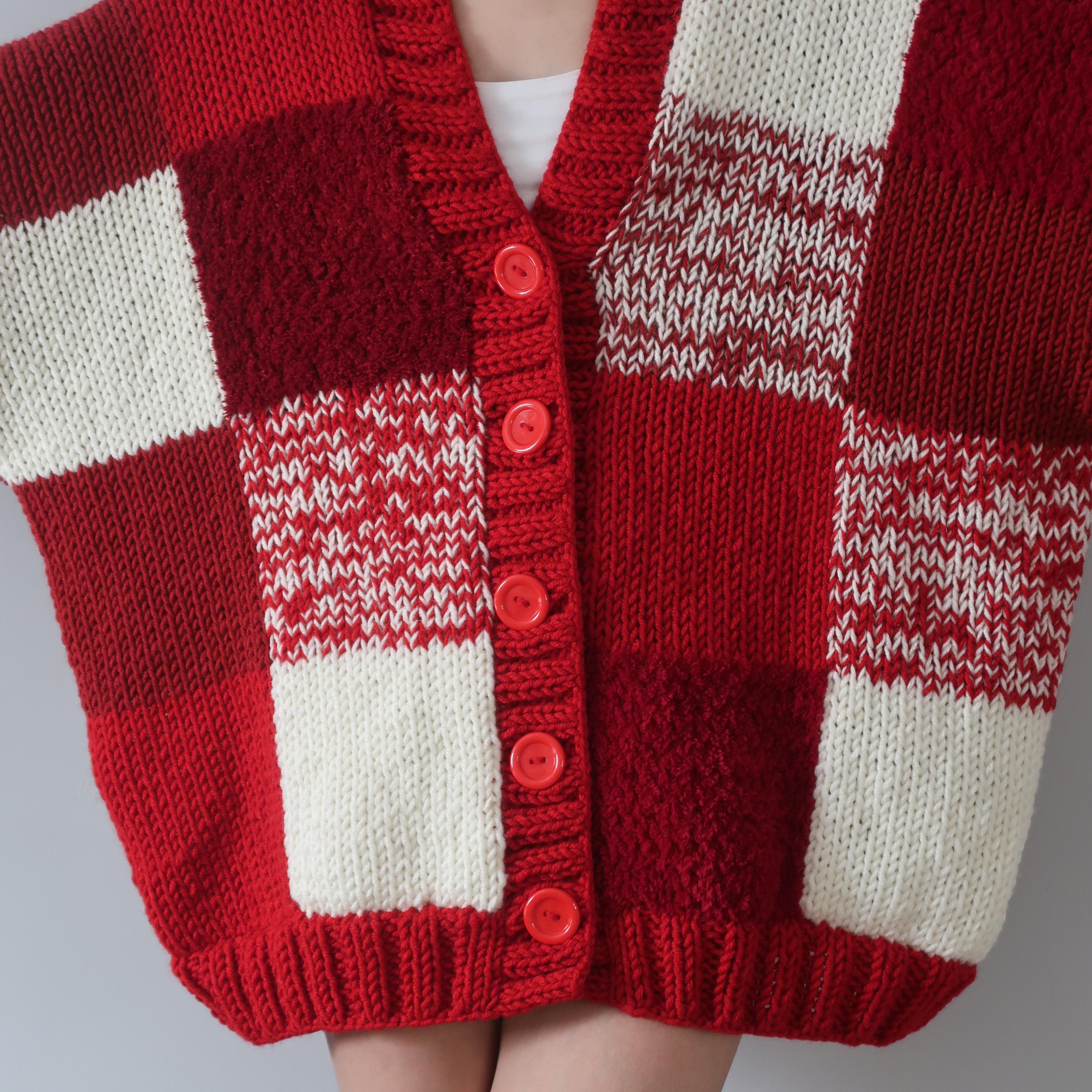 Thinner Red Velvet Patchwork Cardigan