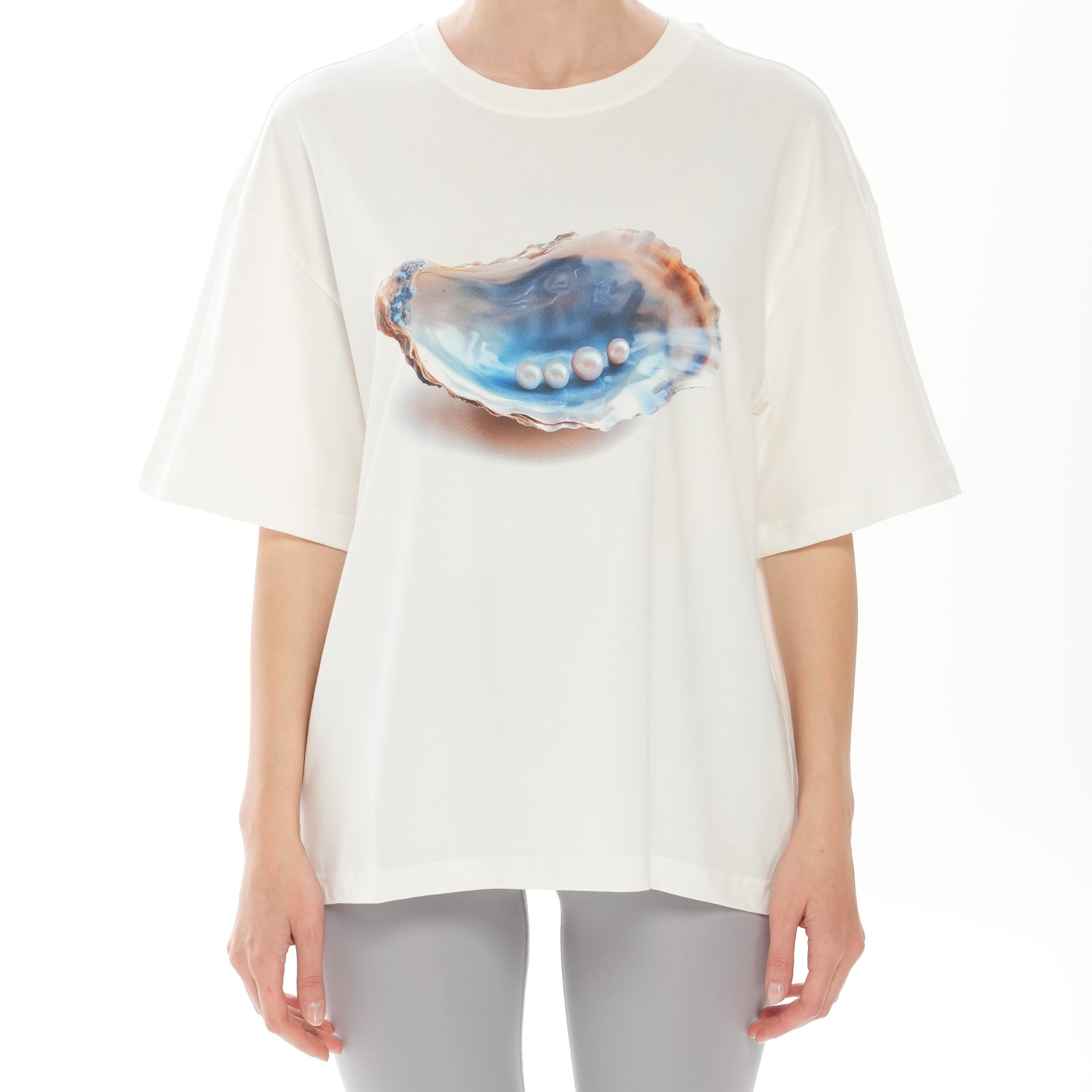 100% Cotton Crew Neck Boxy Fit Unisex Short Sleeve T-Shirt - Sea ​​Pearl