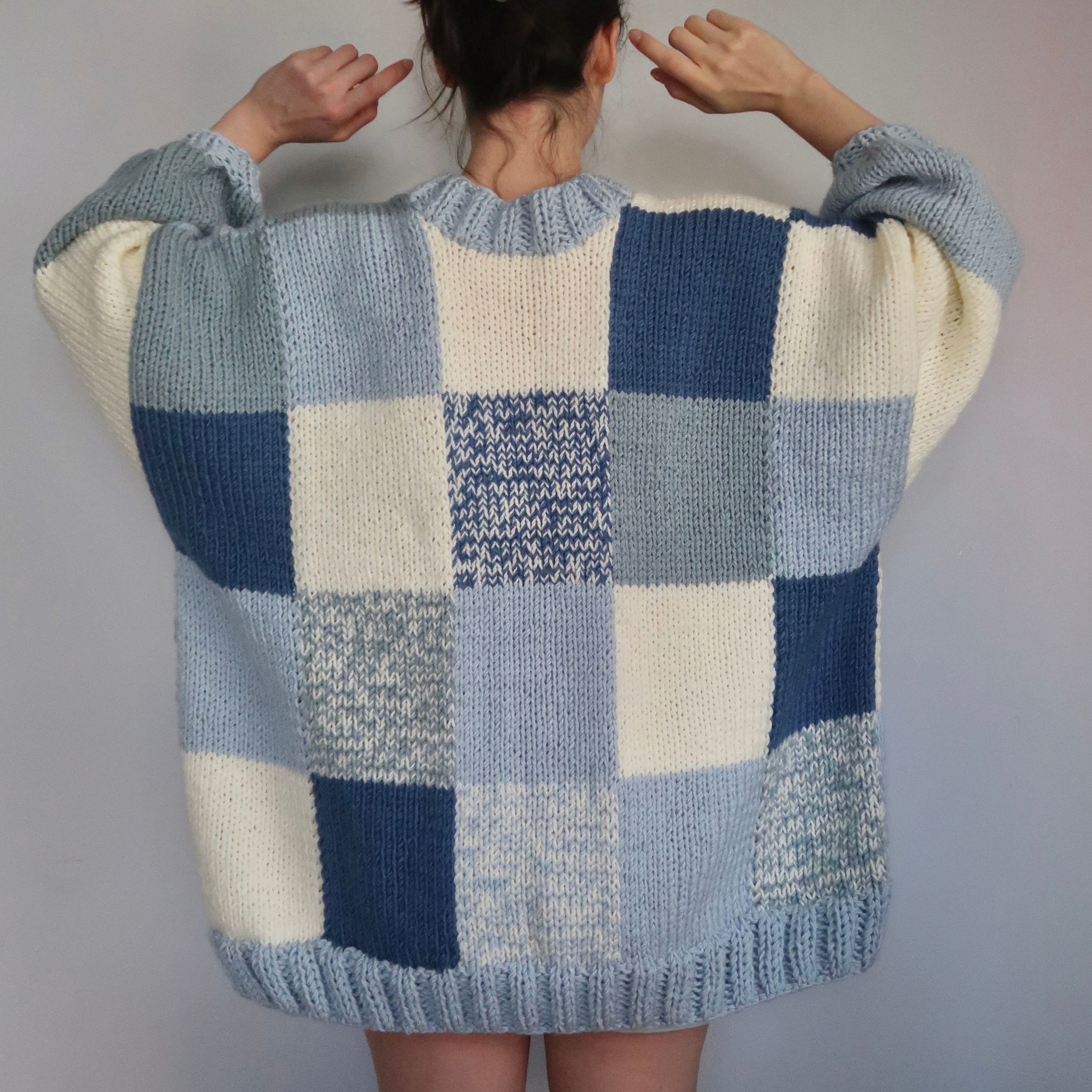 Thinner Cloud Blue Patchwork Cardigan