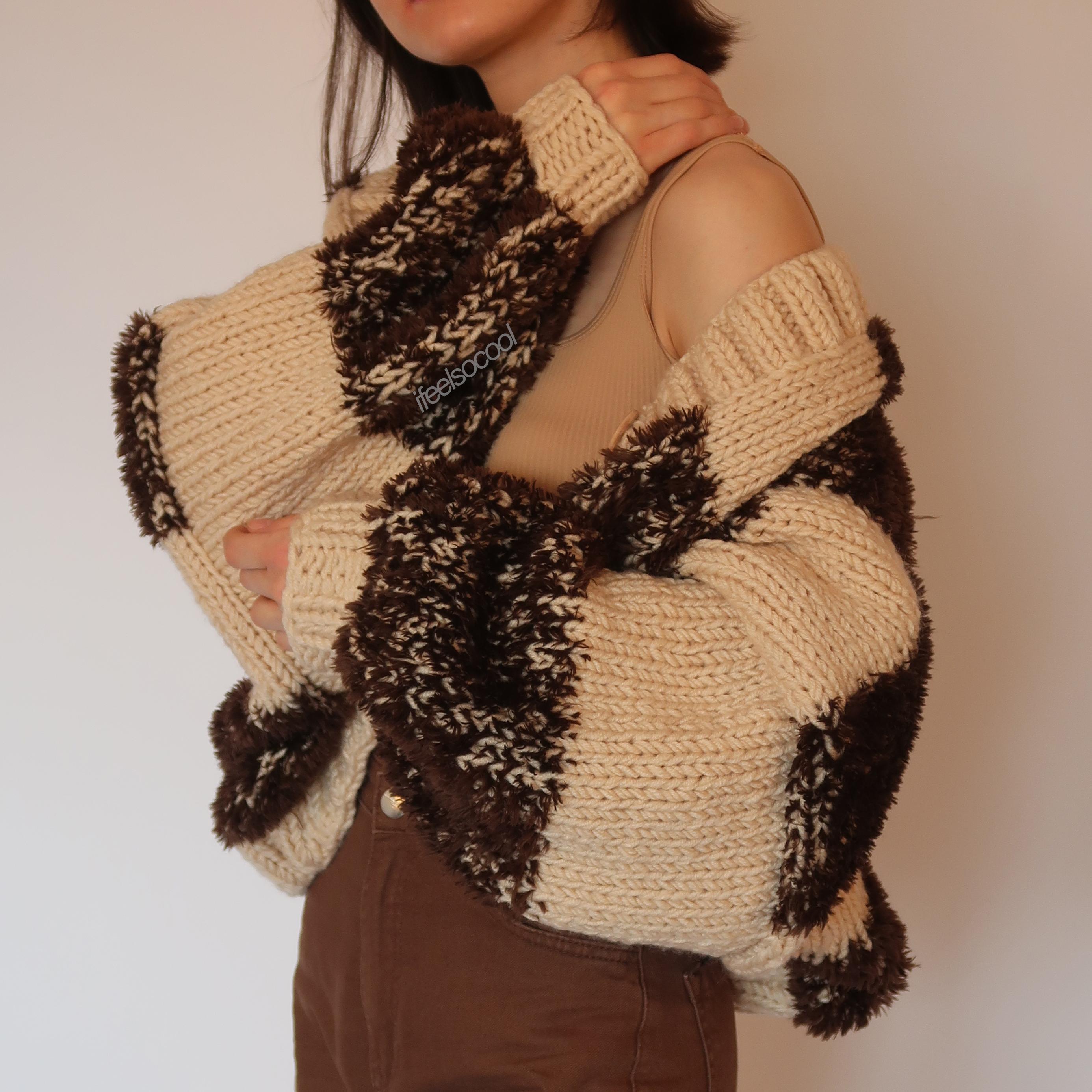 Dark Brown Fluffy Patchwork Cardigan