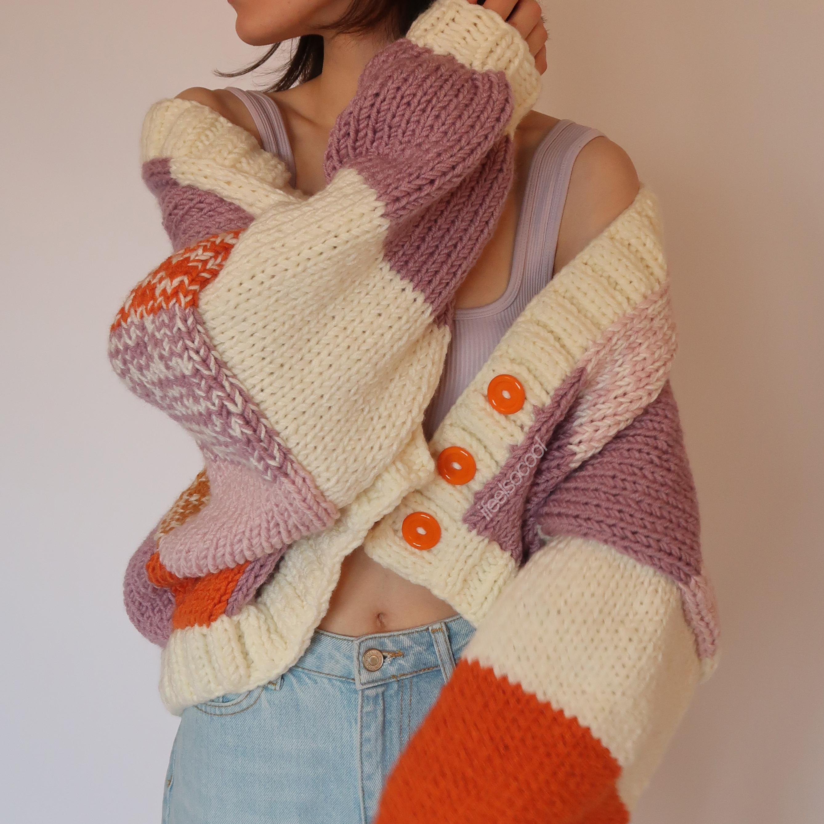 Lilac Orange Patchwork Cardigan