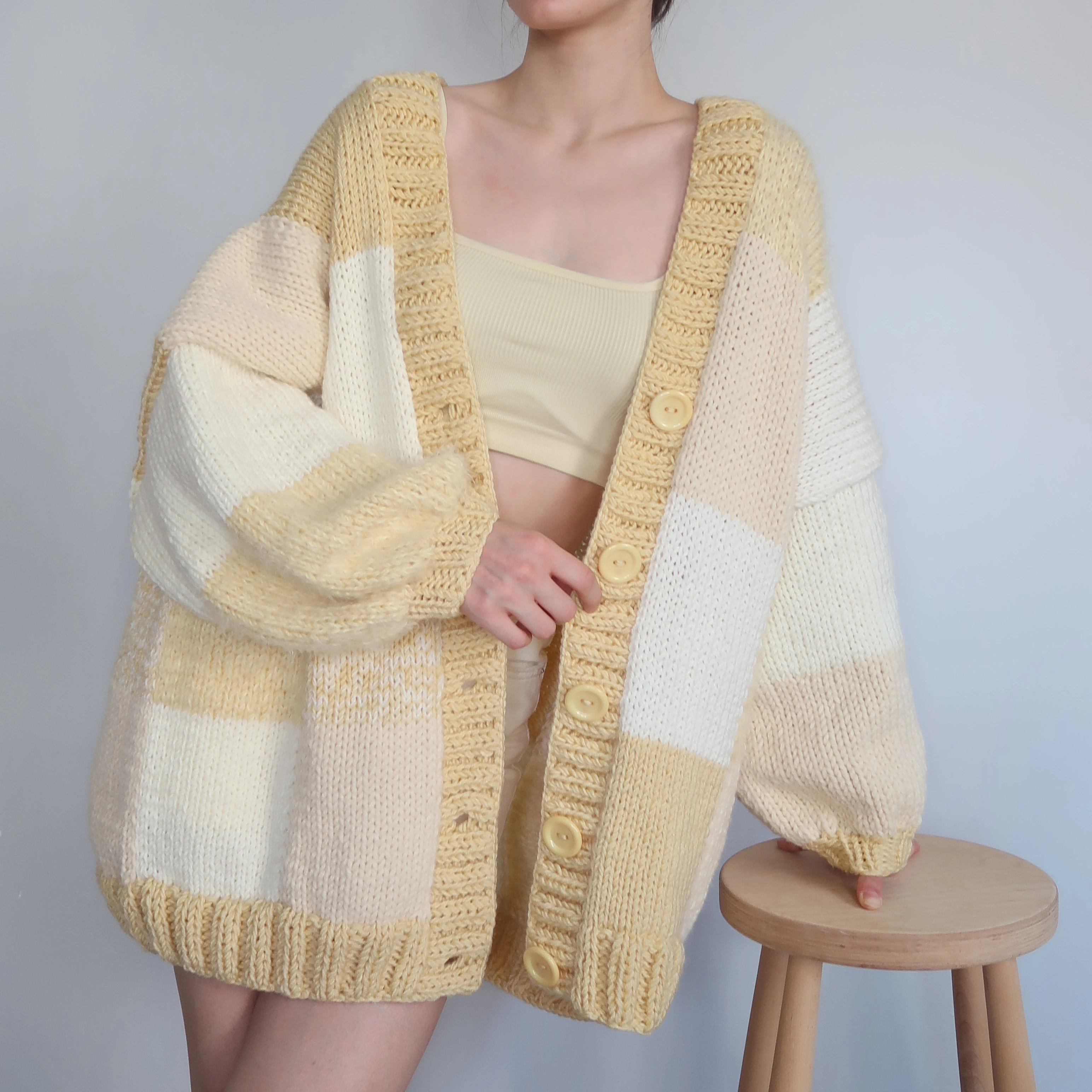 Thinner Lemon Cheesecake Patchwork Cardigan